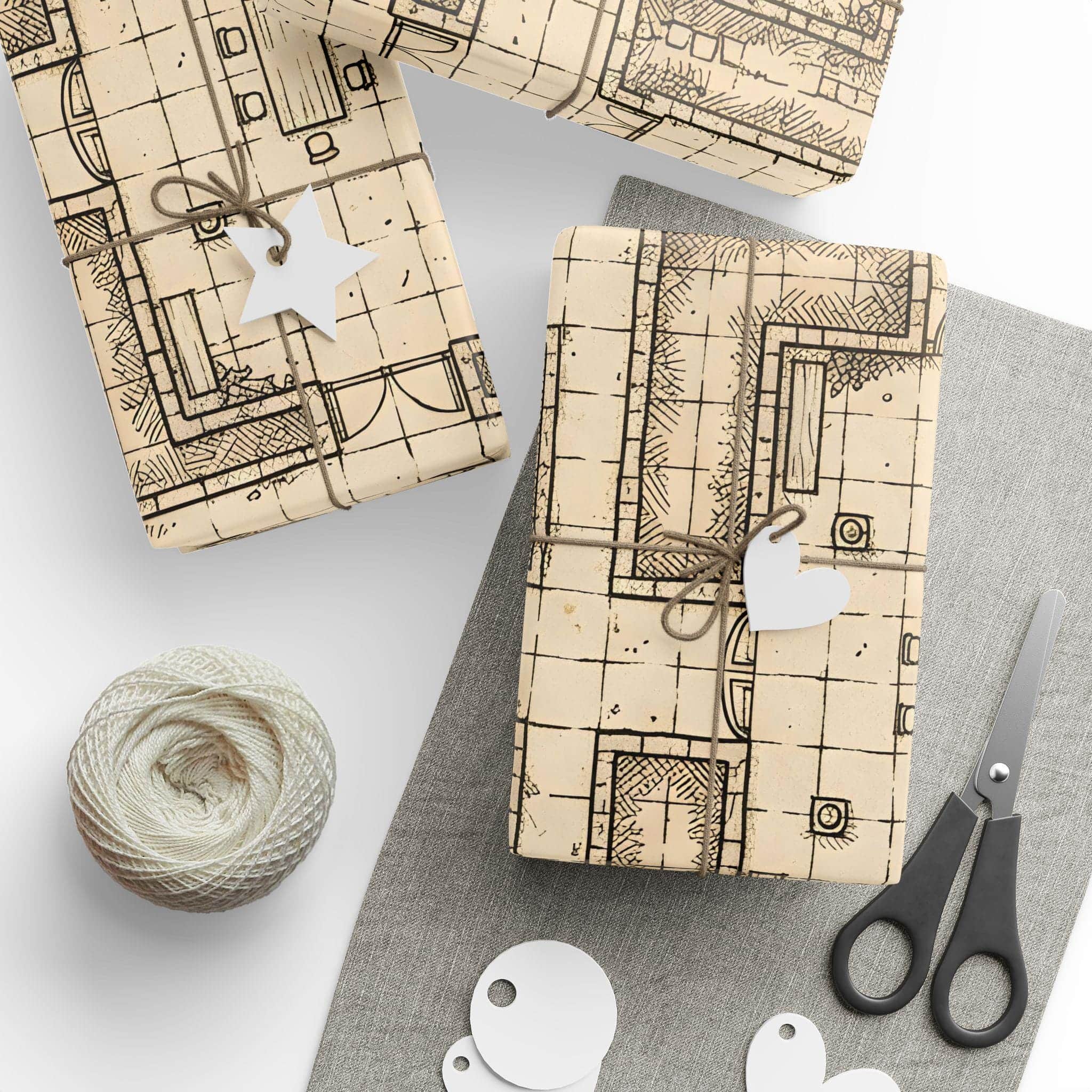 Photo 2 of 7: Turn rulebooks, dice, and miniatures into genuine campaign loot with wrapping paper that doubles as a detailed, playable hand-drawn parchment dungeon battlemap, in a room setting