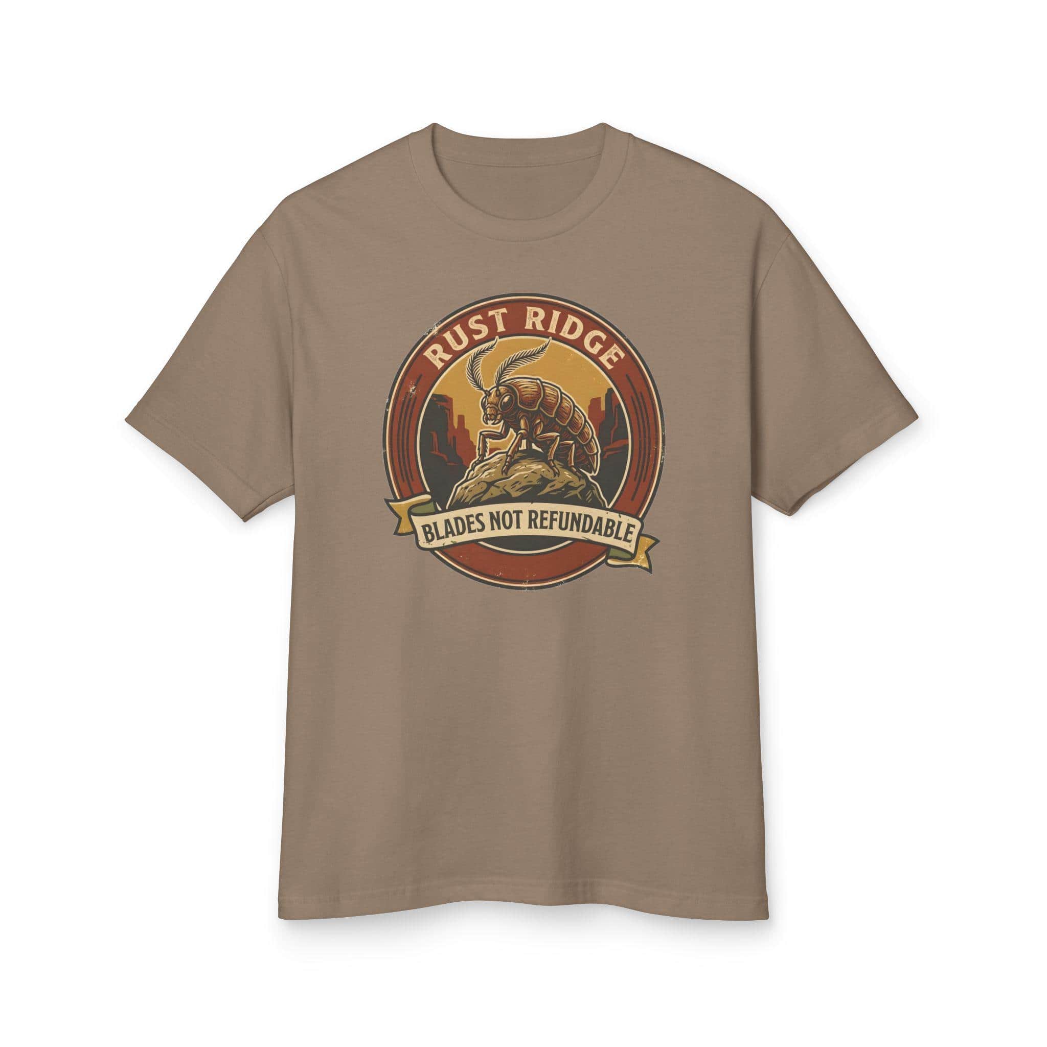 Photo 9 of 12: Vintage national park souvenir graphic tee featuring tabletop gaming's notorious metal-eating armored insectoid paired with a deadpan park ranger weapon warning for dungeon crawlers and roleplaying gamers, front view