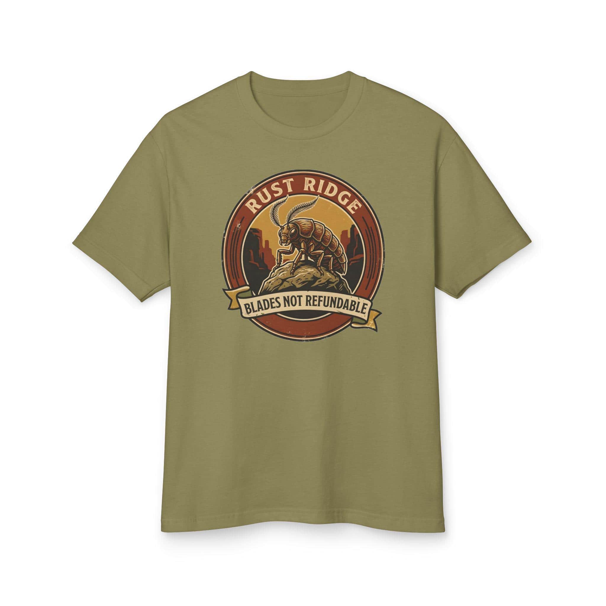 Photo 10 of 12: Vintage national park souvenir graphic tee featuring tabletop gaming's notorious metal-eating armored insectoid paired with a deadpan park ranger weapon warning for dungeon crawlers and roleplaying gamers, front view