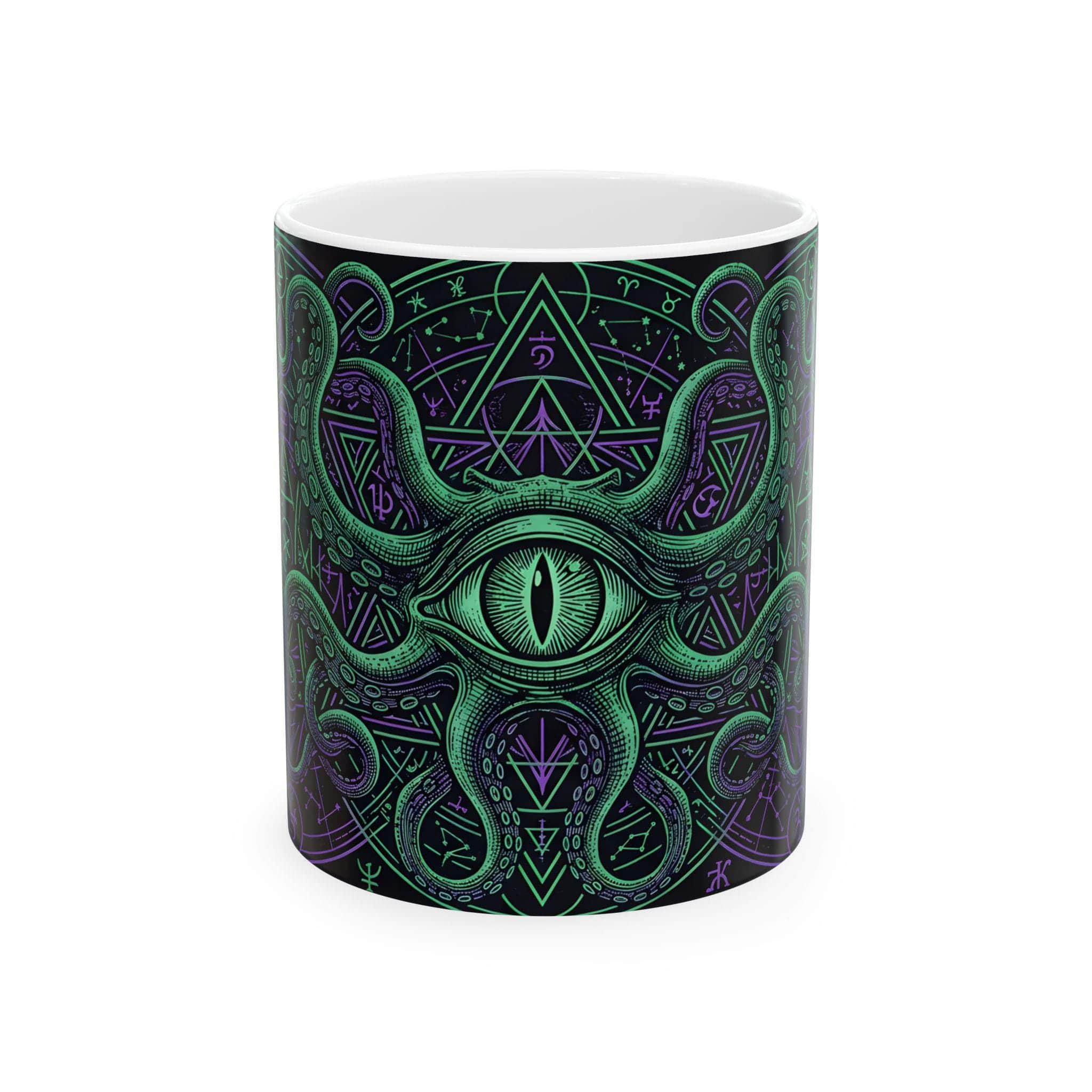 Photo 10 of 12: An atmospheric ceramic gaming mug emblazoned with an eldritch Great Old One patron crest, targeted at warlock players and dungeon masters fueling late-night campaign sessions