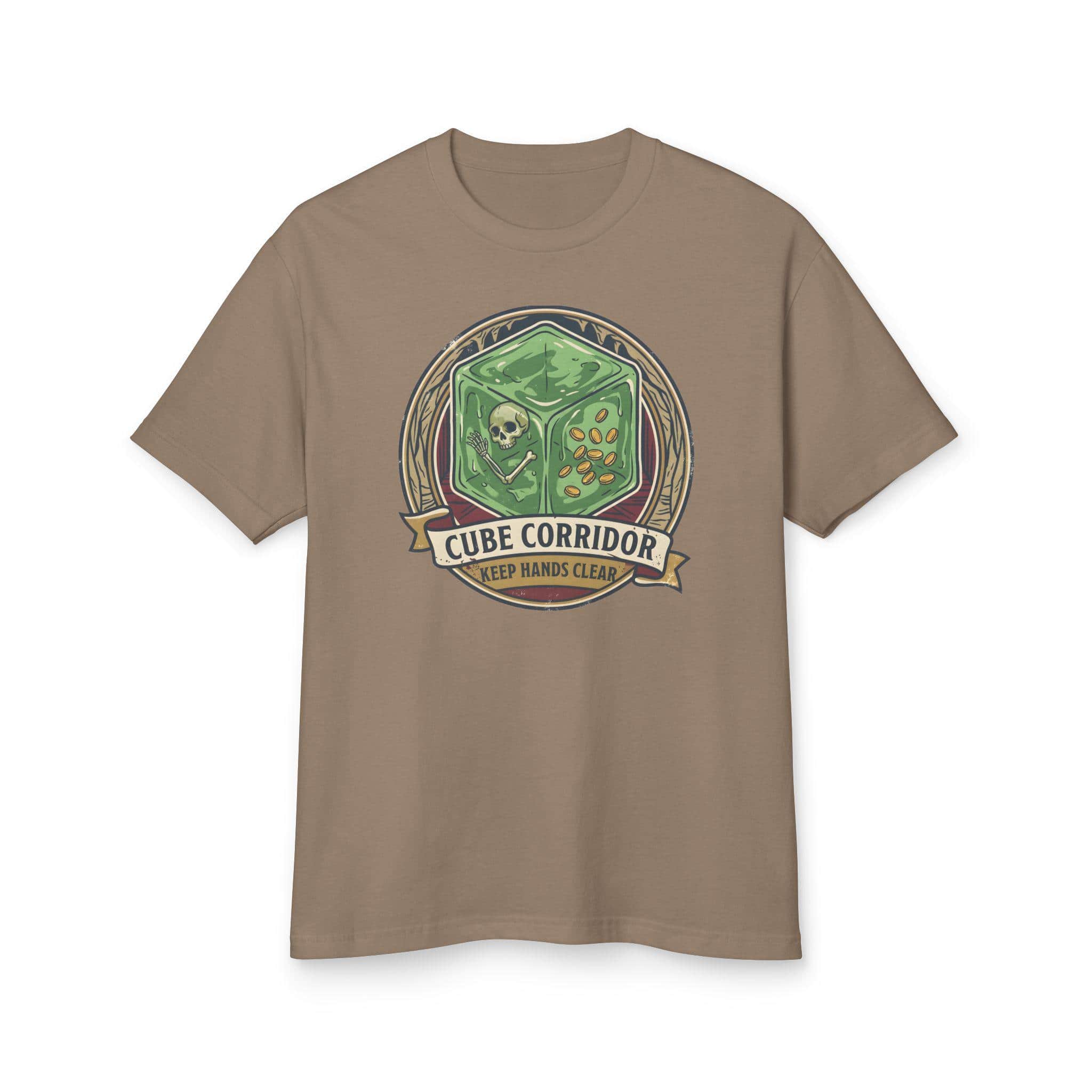Photo 10 of 13: Vintage national park warning graphic tee featuring tabletop gaming's iconic translucent dungeon ooze alongside a deadpan caution sign for adventurers who touch strange corridor walls, front view