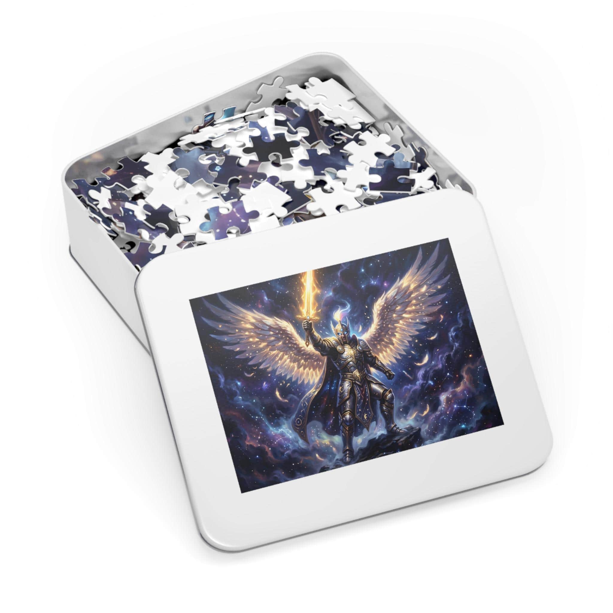 Photo 9 of 18: A luminous, high-contrast fantasy jigsaw puzzle featuring a radiant celestial warrior