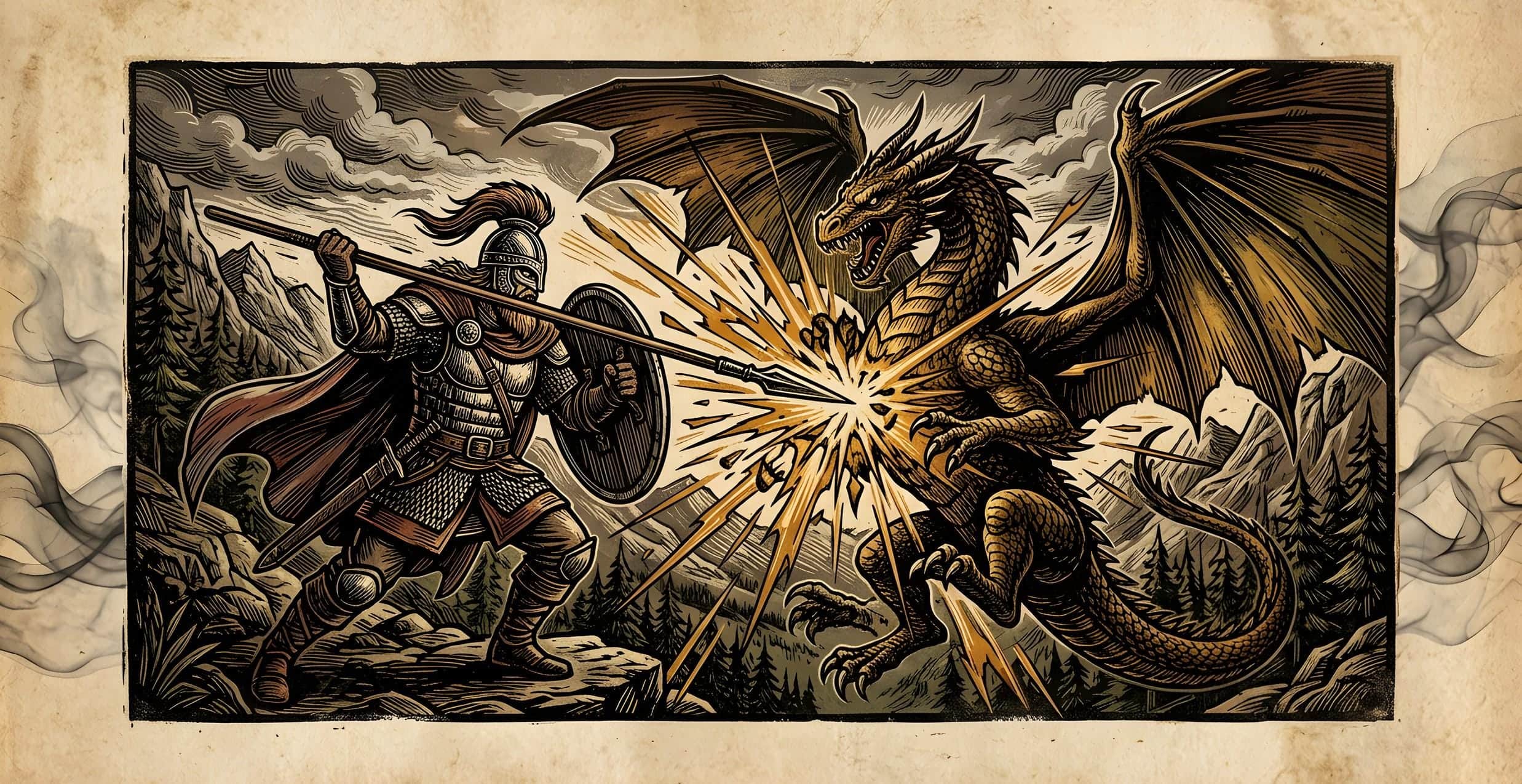 Photo 5 of 5: A dramatic campaign-climax coffee cup capturing the triumphant monster-slaying strike every DM and player lives for, the complete printed design shown flat, the artwork