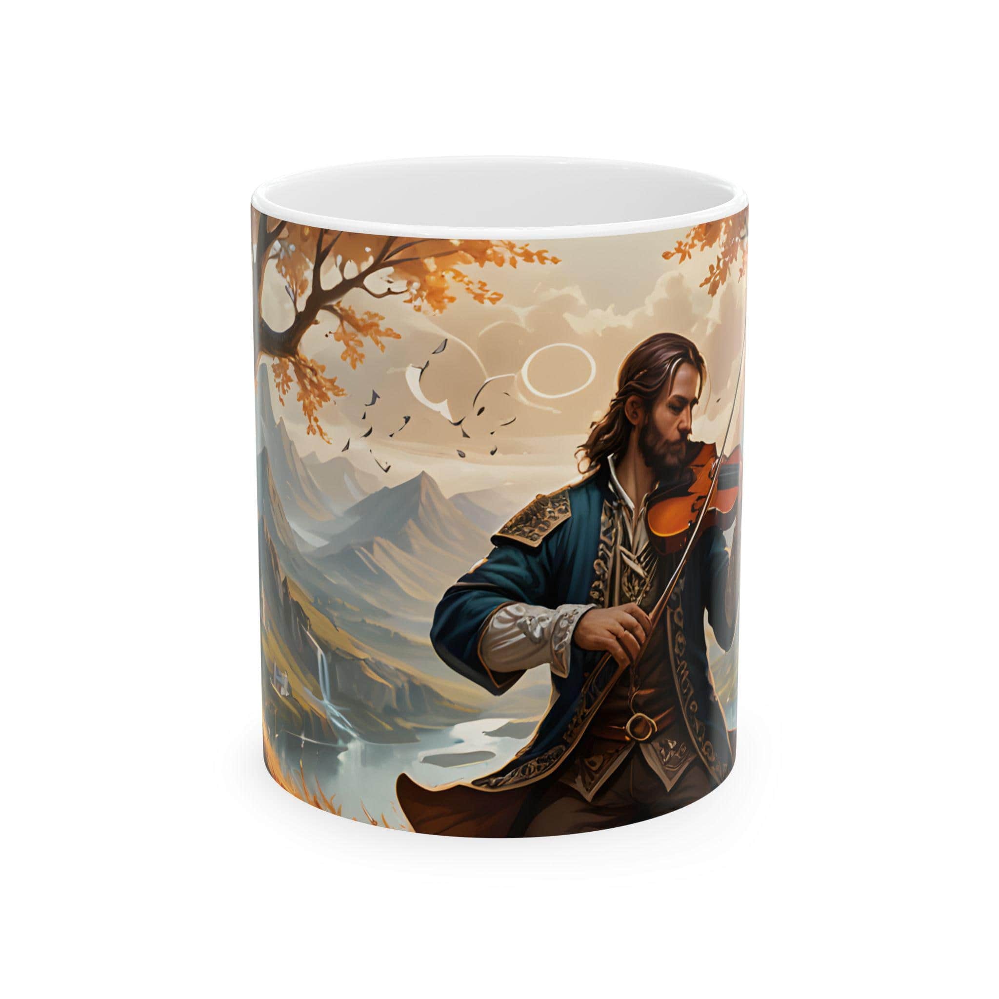 Photo 5 of 6: Unique mug features a bard playing a lute, front view