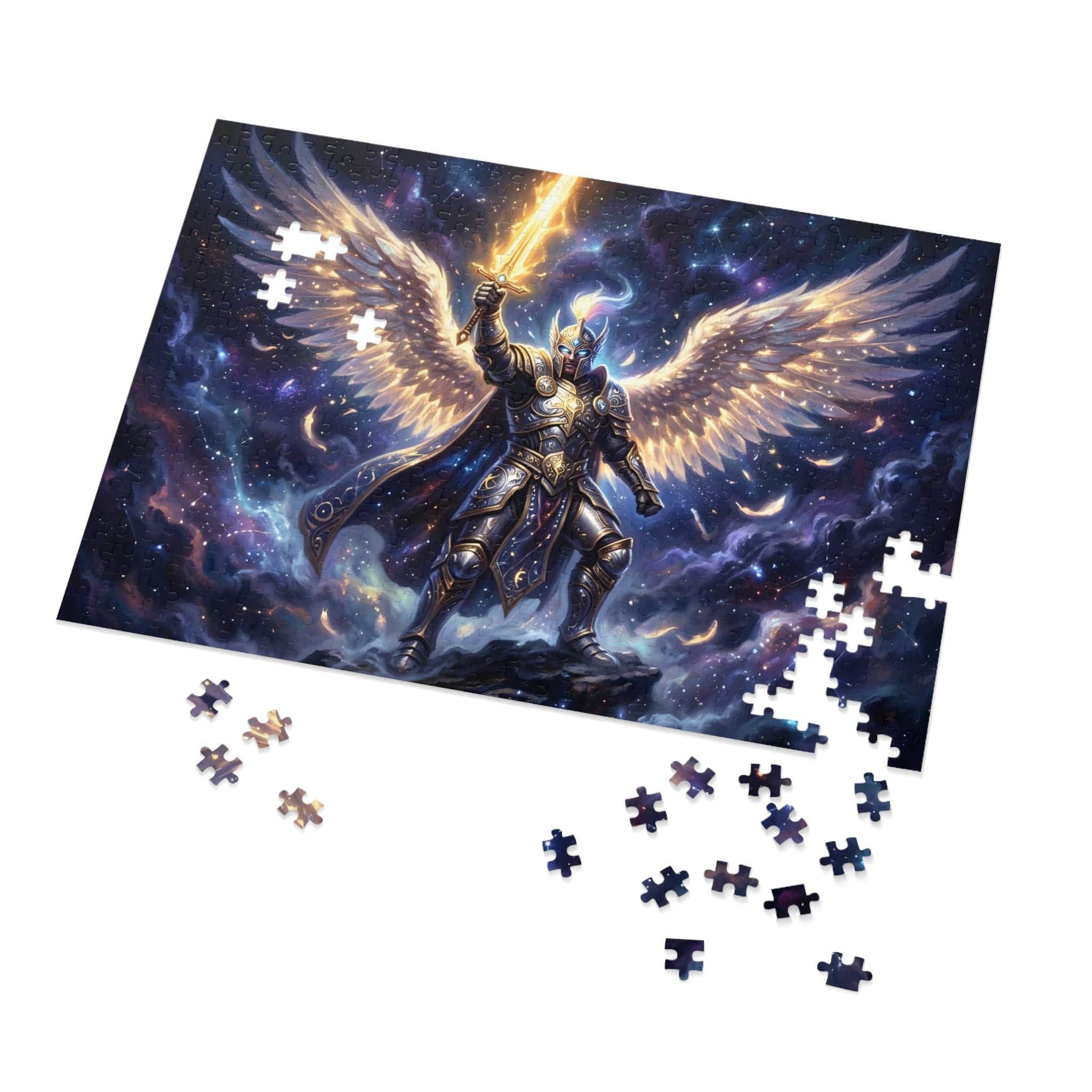 Photo 8 of 18: A luminous, high-contrast fantasy jigsaw puzzle featuring a radiant celestial warrior