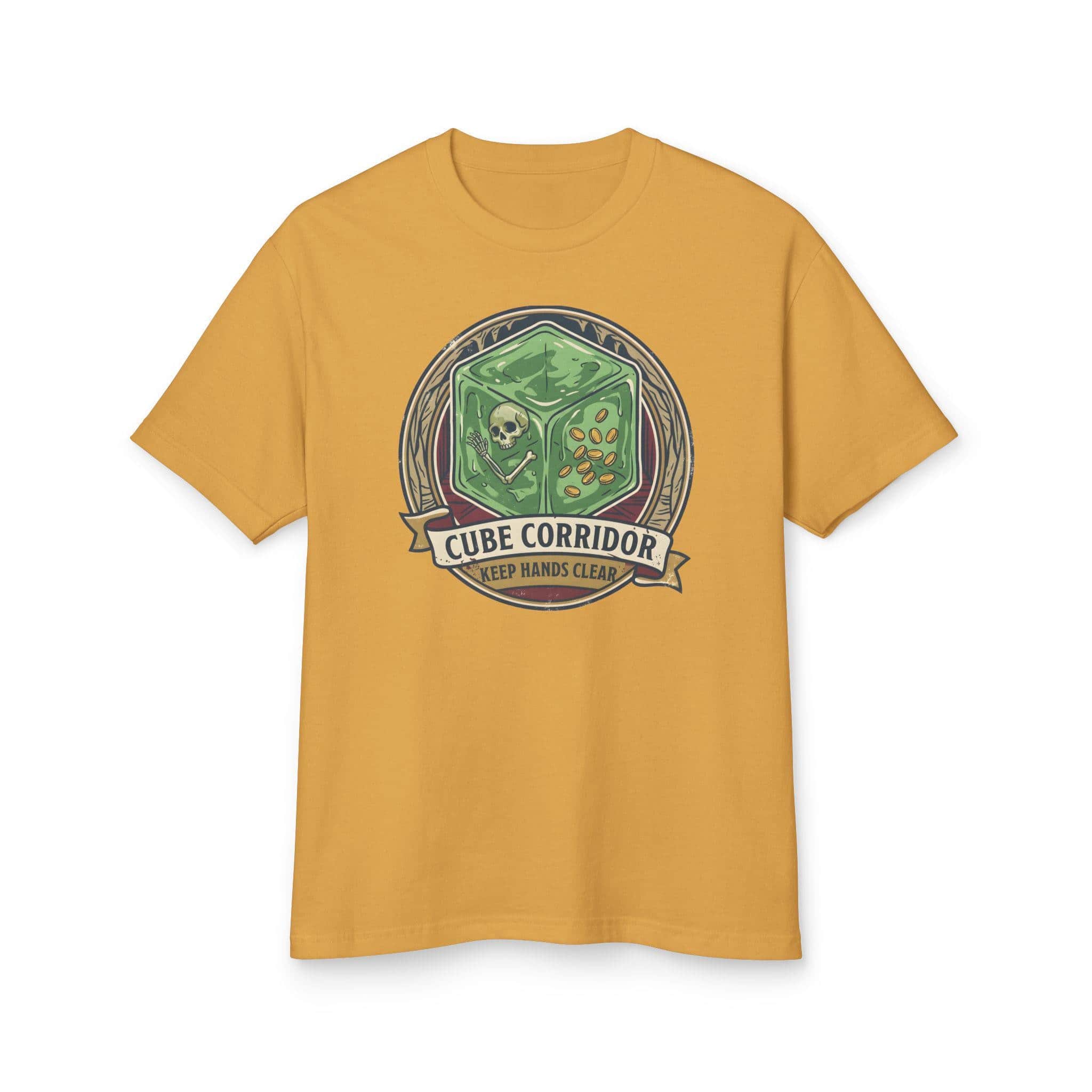 Photo 9 of 13: Vintage national park warning graphic tee featuring tabletop gaming's iconic translucent dungeon ooze alongside a deadpan caution sign for adventurers who touch strange corridor walls, front view