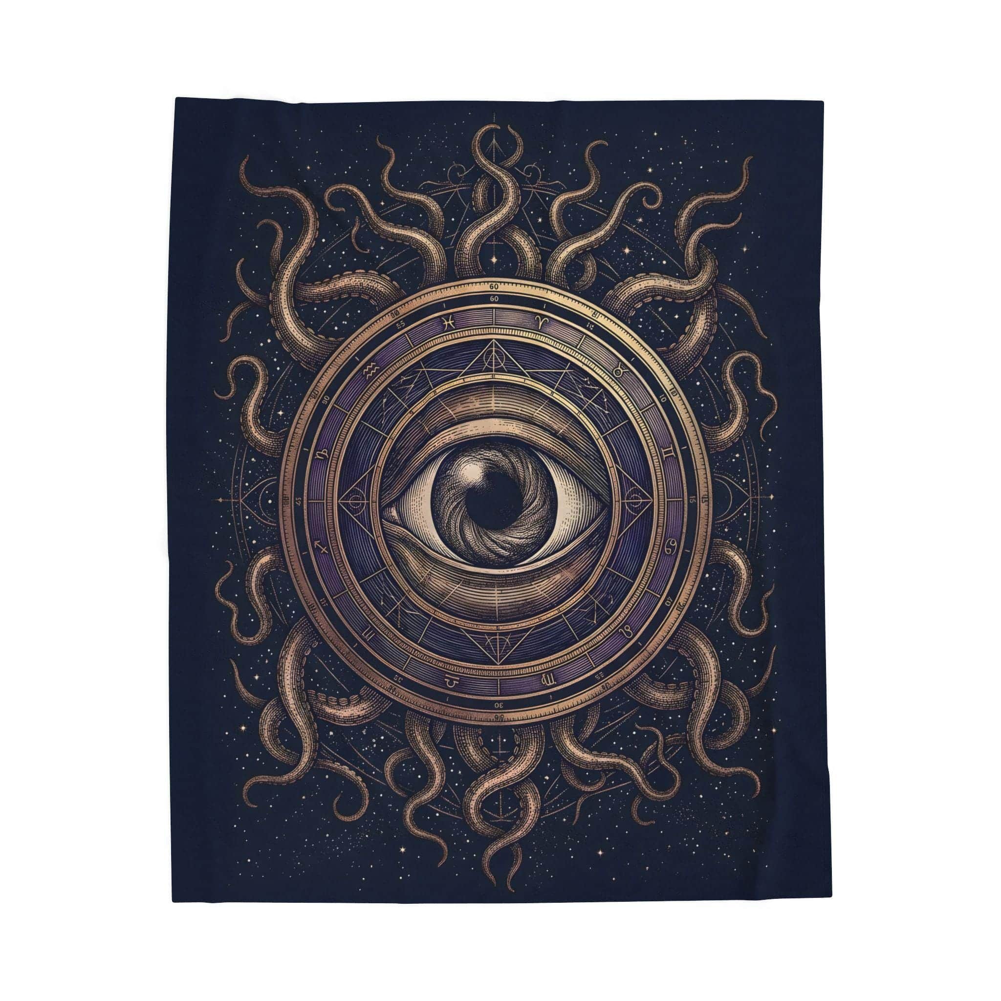 Photo 10 of 10: An atmospheric, oversized gaming throw blanket featuring an intricate cosmic horror warlock patron seal that upgrades game rooms and fall campaign nights, front view