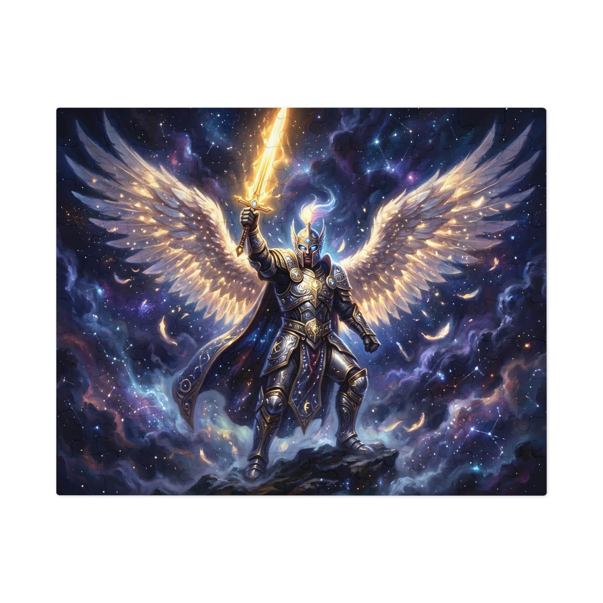 Photo 13 of 18: A luminous, high-contrast fantasy jigsaw puzzle featuring a radiant celestial warrior