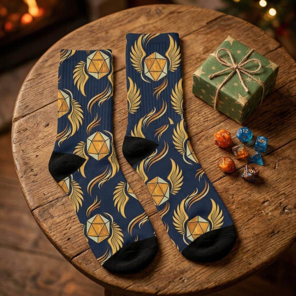 Photo 3 of 6: Turn every tabletop session into an action surge with crew socks designed to make the wearer's feet look like the legendary Boots of Speed, shown as a gift