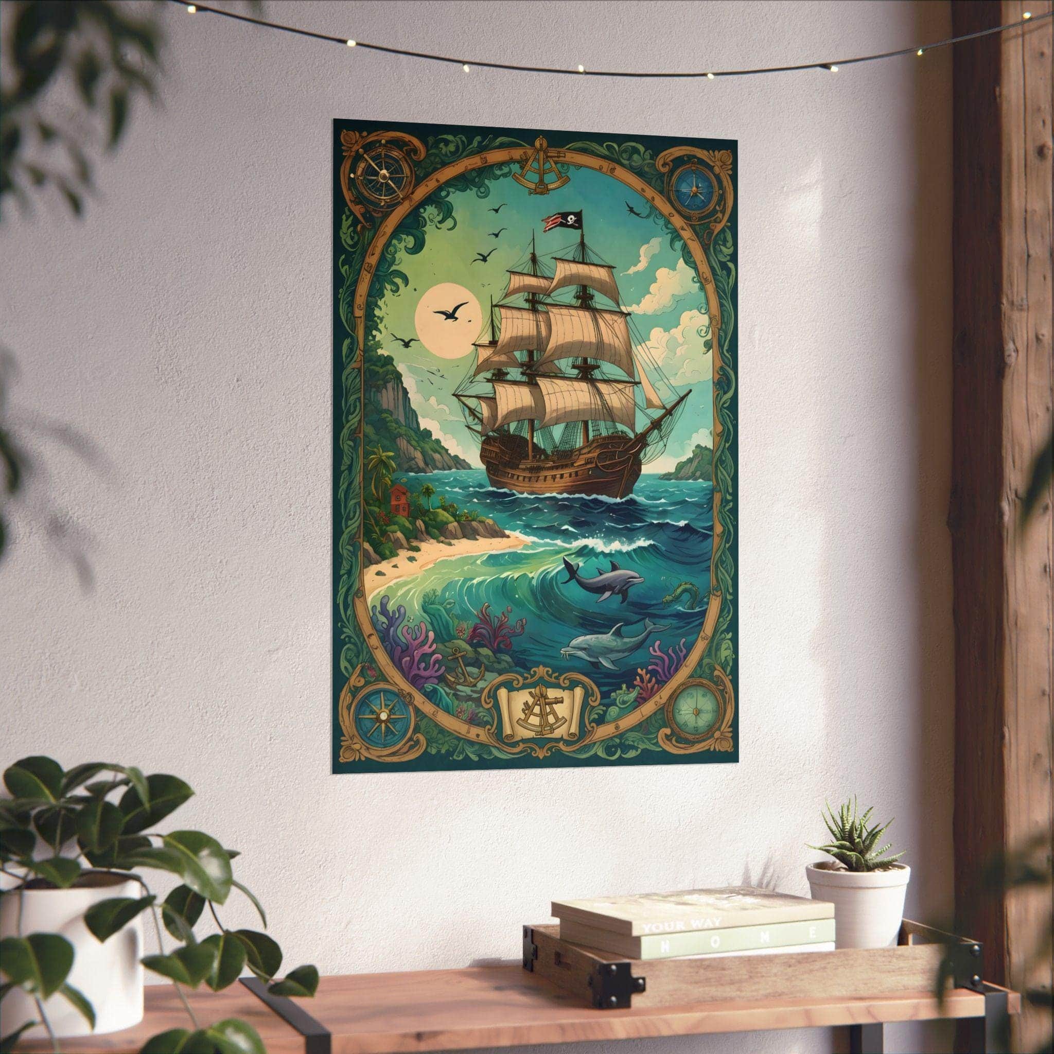 Photo 4 of 6: Vibrant pirate-themed artwork on a matte vertical poster, in a room setting