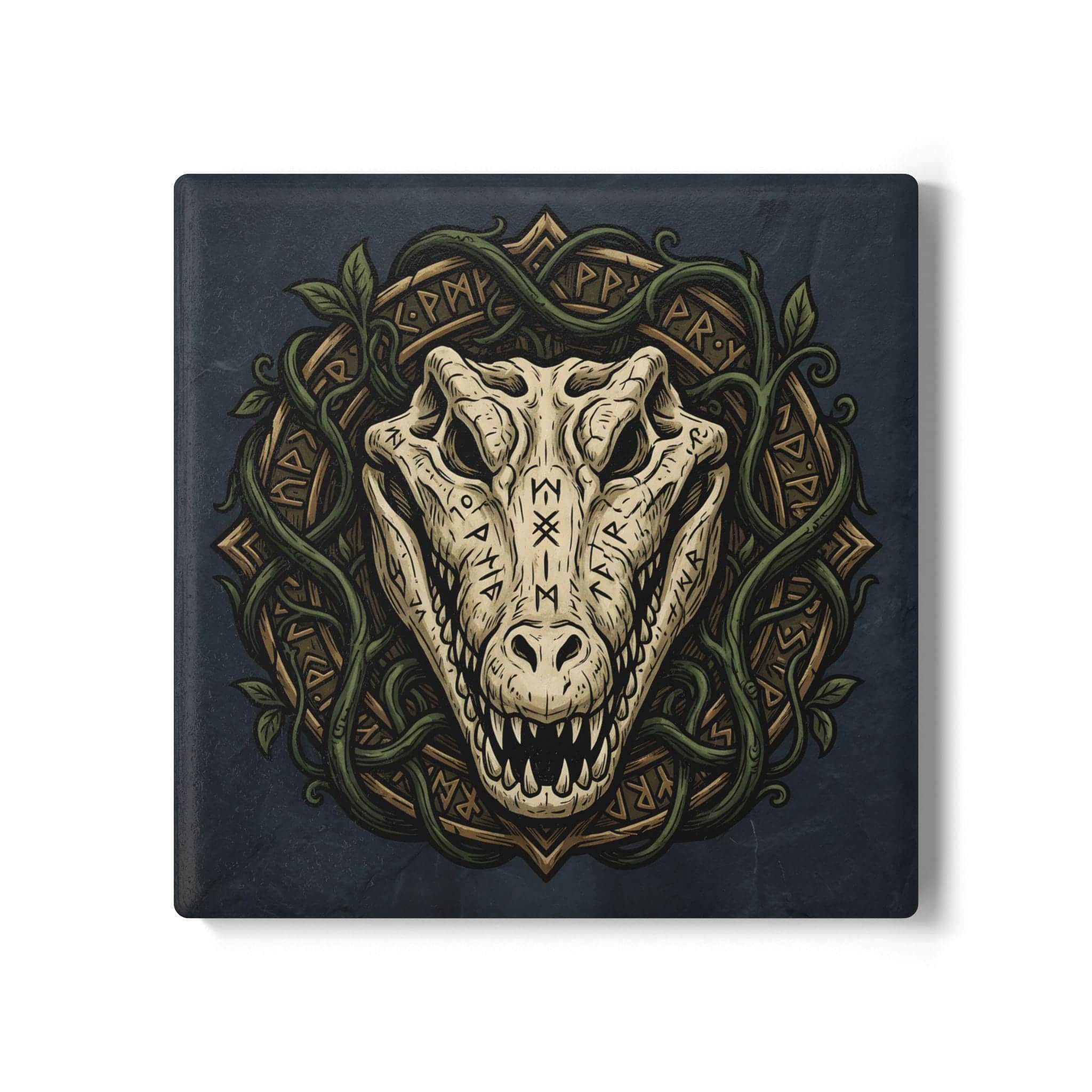 Photo 6 of 7: Protect tabletop surfaces during intense gaming sessions with drink coasters rendered as an ancient carved reptile-bone shaman relic, front view