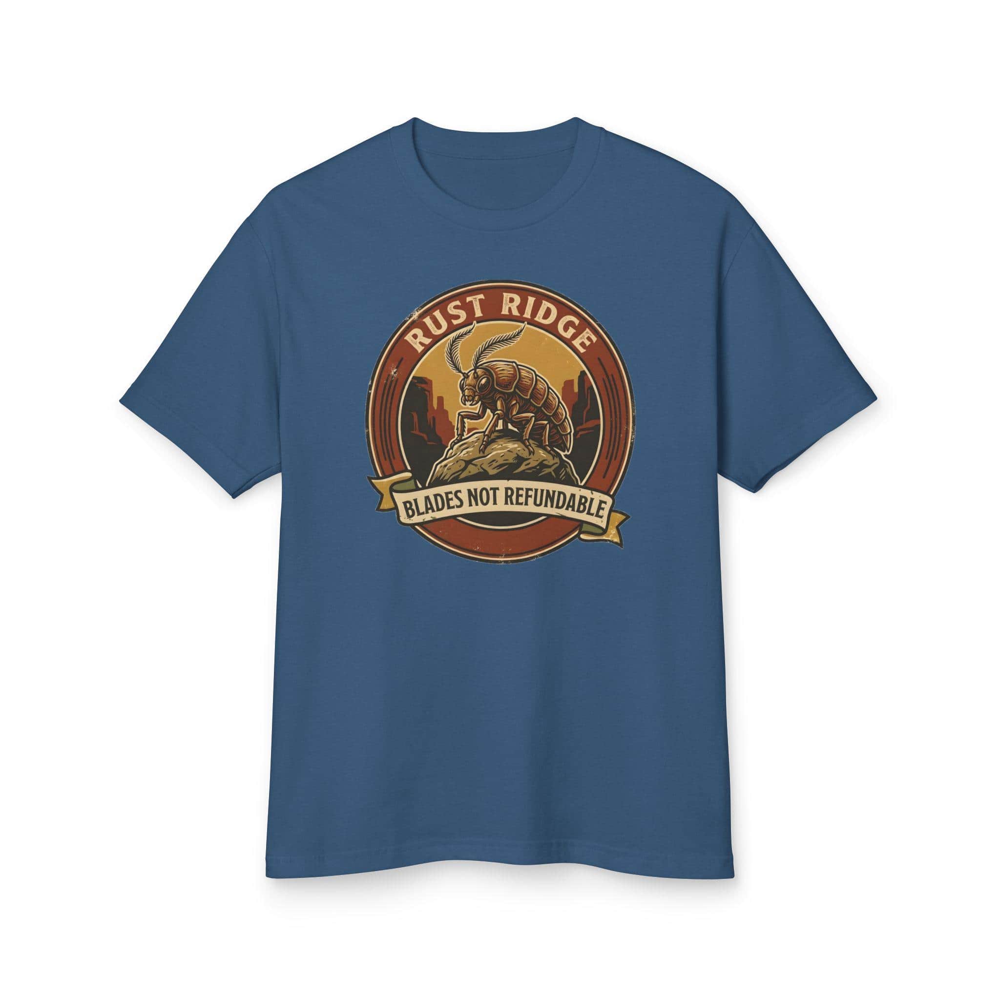 Photo 11 of 12: Vintage national park souvenir graphic tee featuring tabletop gaming's notorious metal-eating armored insectoid paired with a deadpan park ranger weapon warning for dungeon crawlers and roleplaying gamers, front view