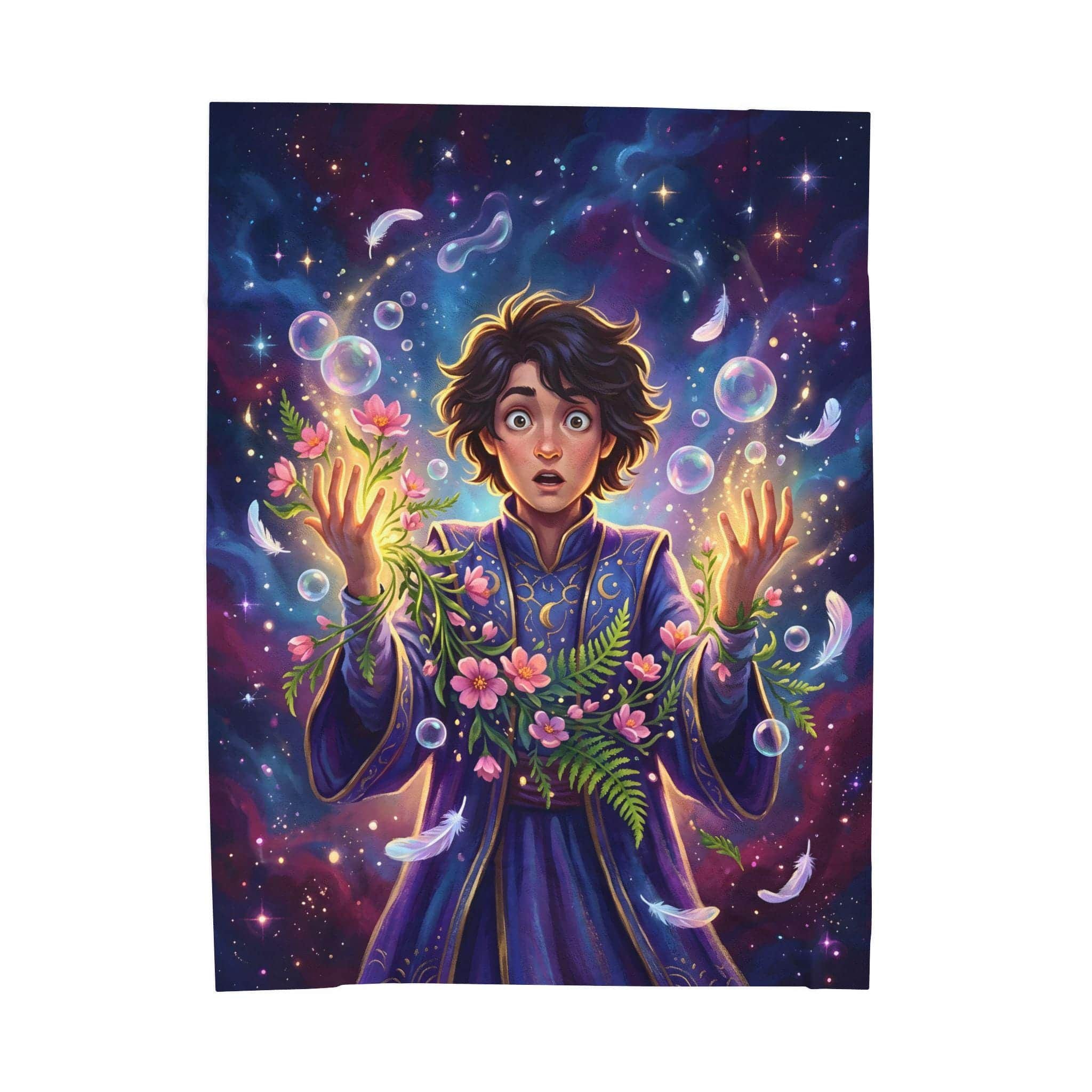 Photo 4 of 4: The ultimate inside joke for tabletop spellcasters: an ultra-soft, vibrant throw blanket depicting the chaotic panic of rolling a wild magic surge disaster mid-battle, front view