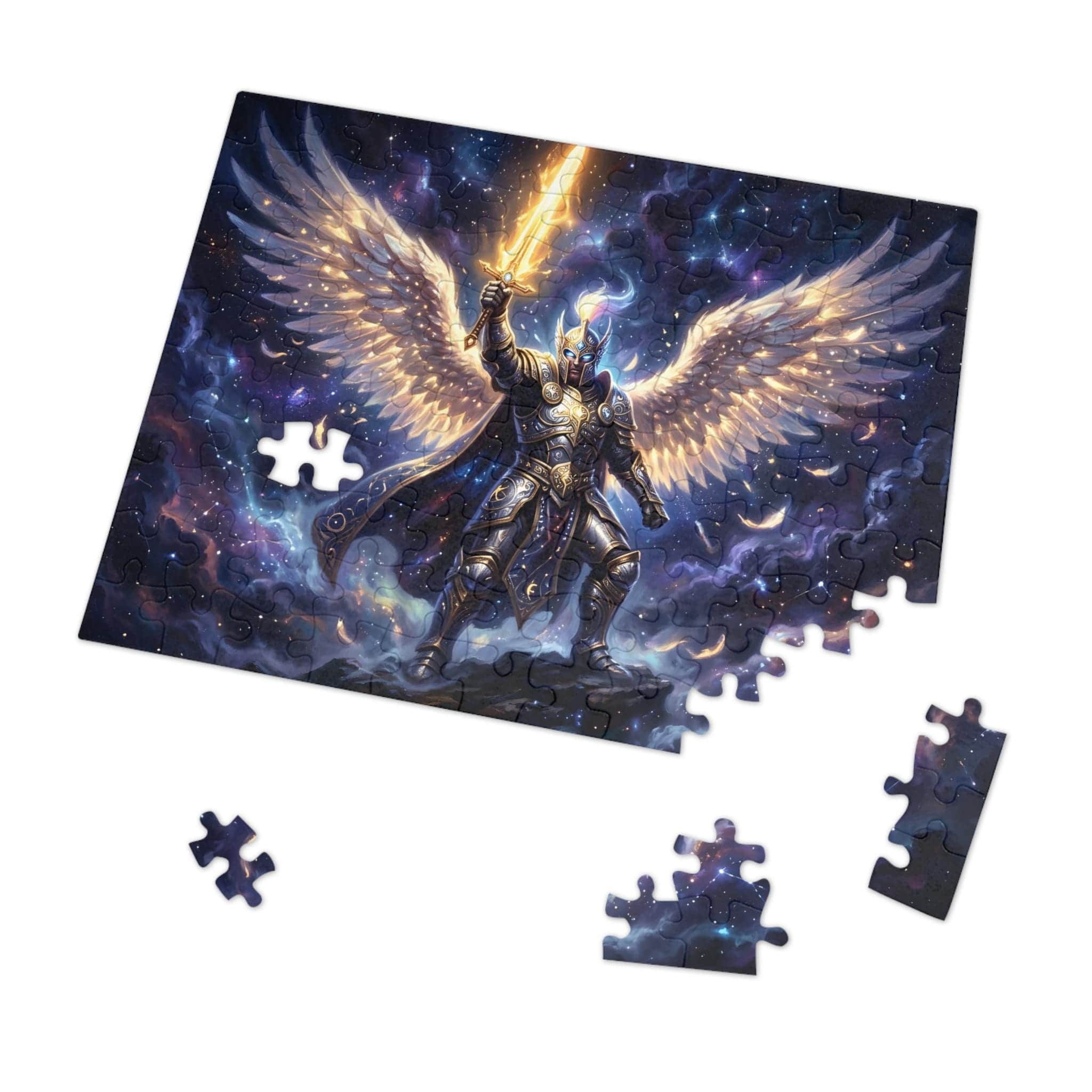Photo 14 of 18: A luminous, high-contrast fantasy jigsaw puzzle featuring a radiant celestial warrior