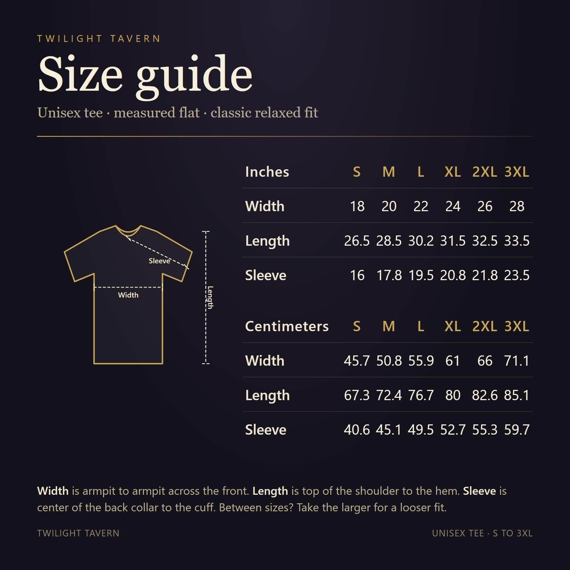 Photo 14 of 15: Vintage national park souvenir graphic tee featuring tabletop gaming's favorite deadly predator alongside a cheeky 'Do Not Pet' warning for players who insist on taming wilderness monsters, size guide with width, length and sleeve, shown on a size chart