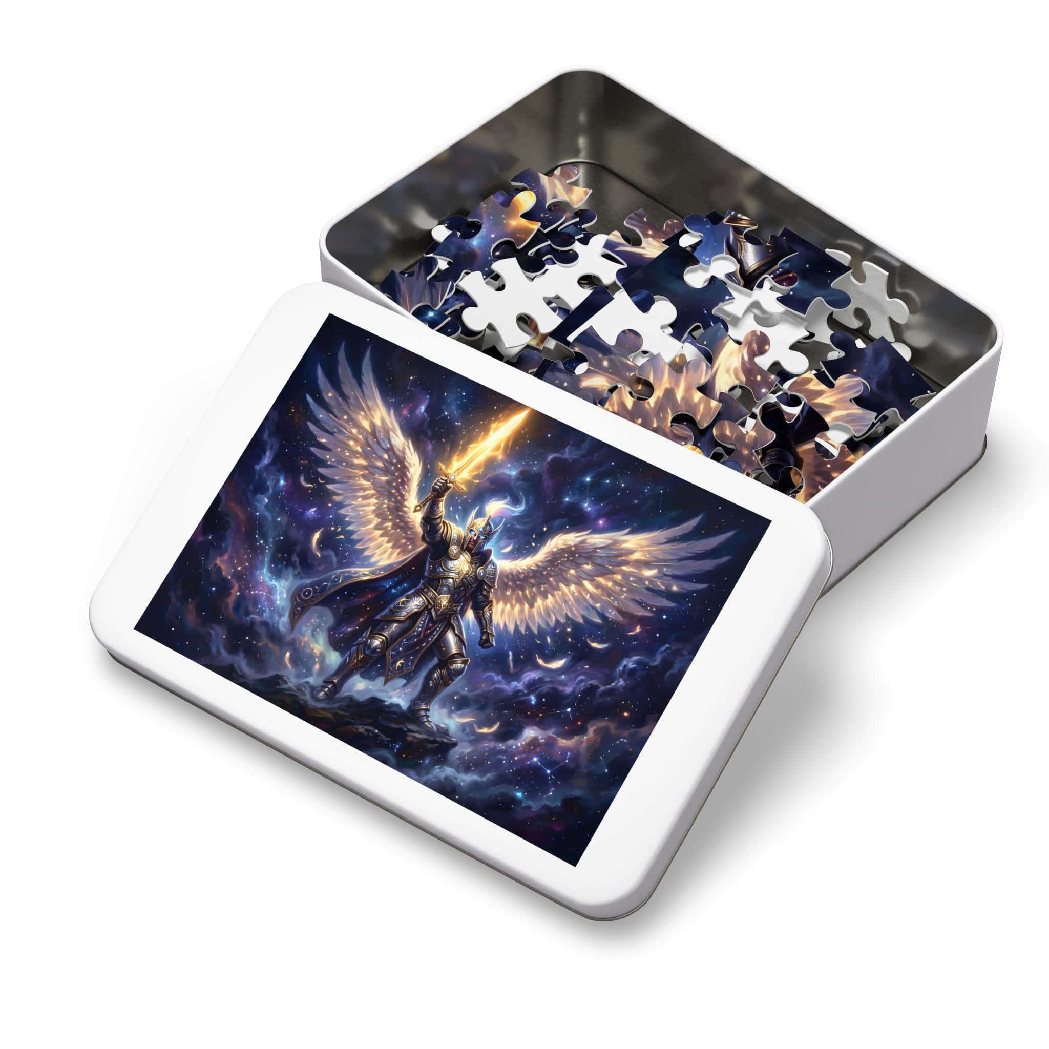 Photo 15 of 18: A luminous, high-contrast fantasy jigsaw puzzle featuring a radiant celestial warrior