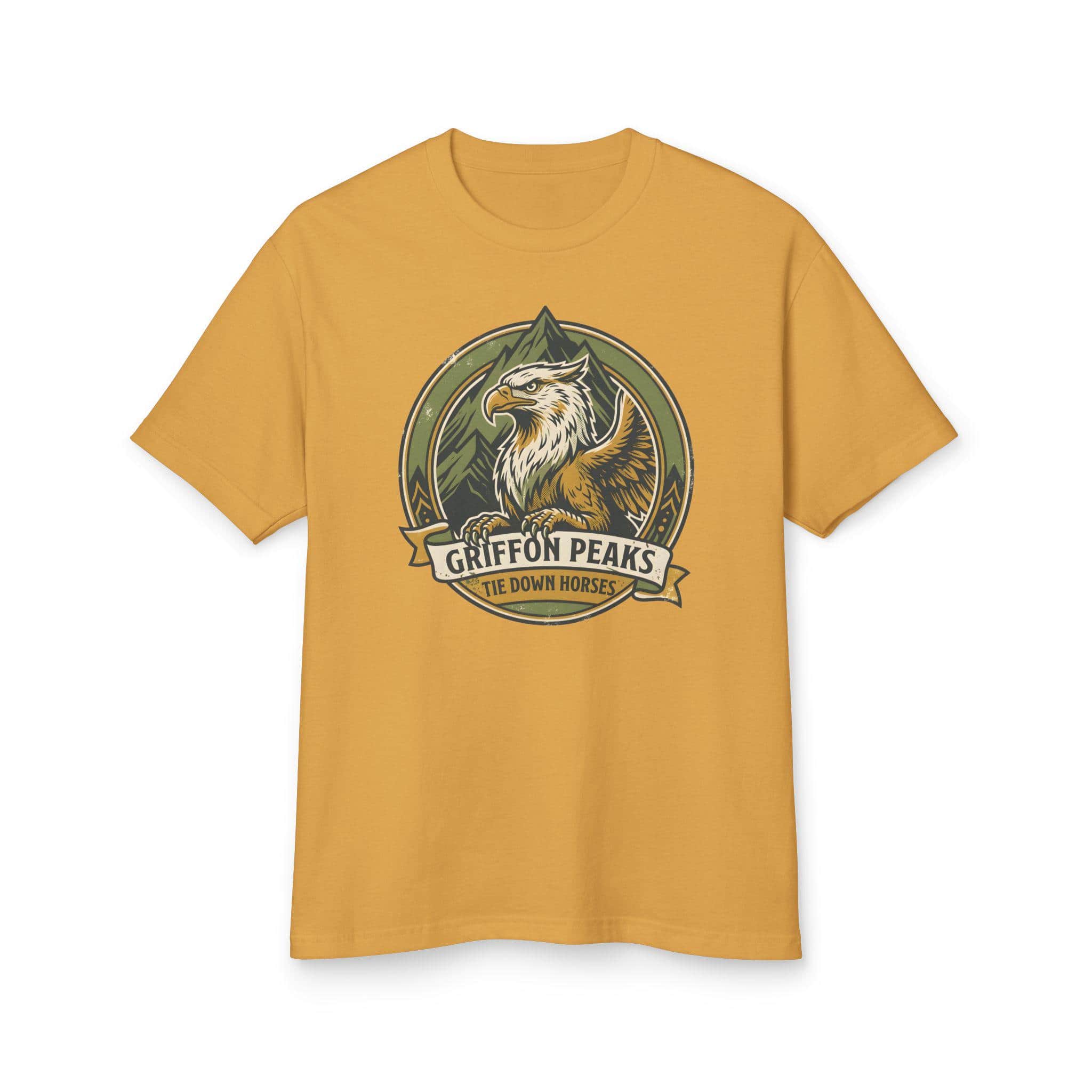 Photo 11 of 15: Vintage national park parody tee featuring a noble mountain griffon alongside a deadpan ranger warning for traveling adventurers to keep their prized mounts secured, front view