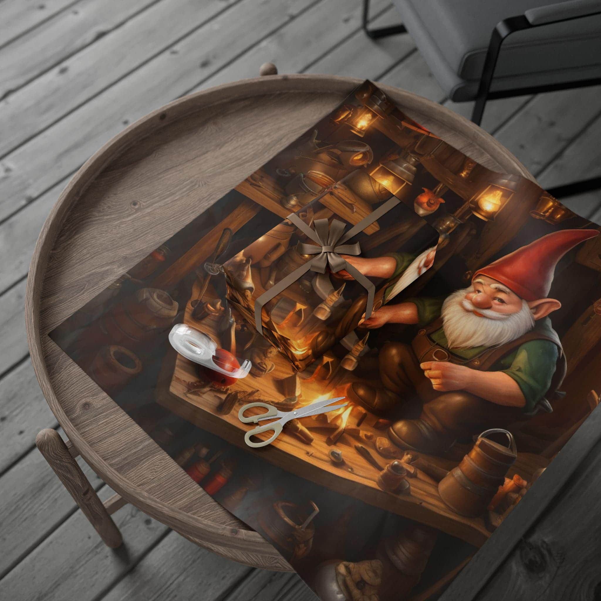 Photo 1 of 8: A wrapping paper design featuring a whimsical gnome workshop from the tabletop roleplaying universe