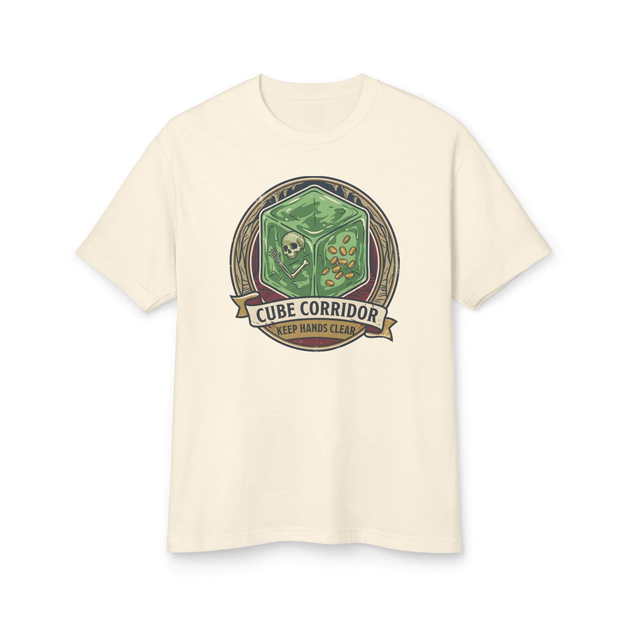 Photo 8 of 13: Vintage national park warning graphic tee featuring tabletop gaming's iconic translucent dungeon ooze alongside a deadpan caution sign for adventurers who touch strange corridor walls, front view