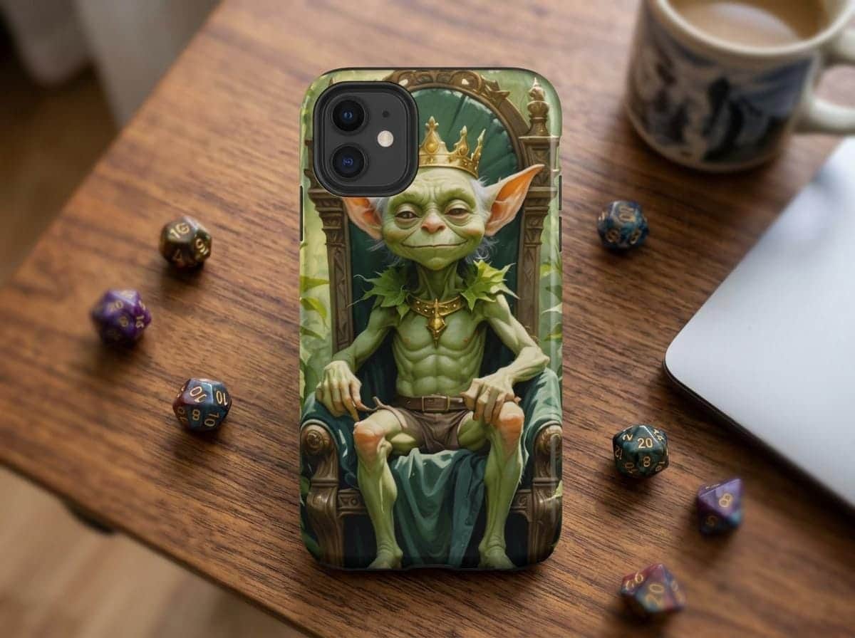 Photo 2 of 10: Delight your friend who loves fantasy games and creatures with a goblin phone case that combines elegance and mischief, shown on a desk