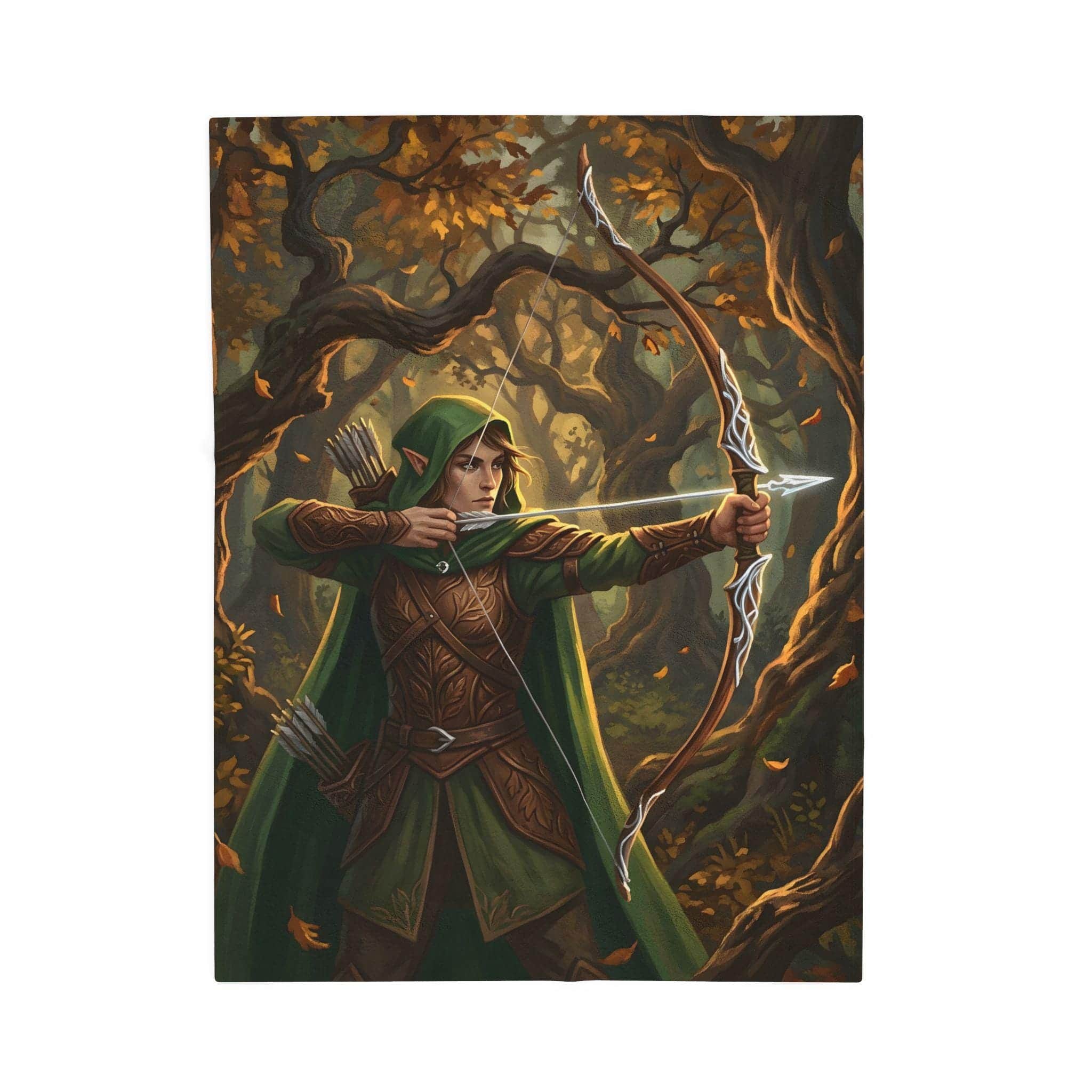 Photo 5 of 6: Cozy up during late-night gaming sessions with a plush sherpa-lined fleece throw blanket featuring a wood elf ranger nocking an arrow in an ancient autumnal woodland, front view