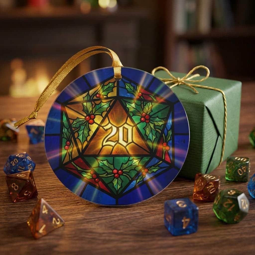 Photo 4 of 8: A celebratory tabletop holiday keepsake immortalizing a natural 20 critical hit, printed on an ornament, shown as a gift