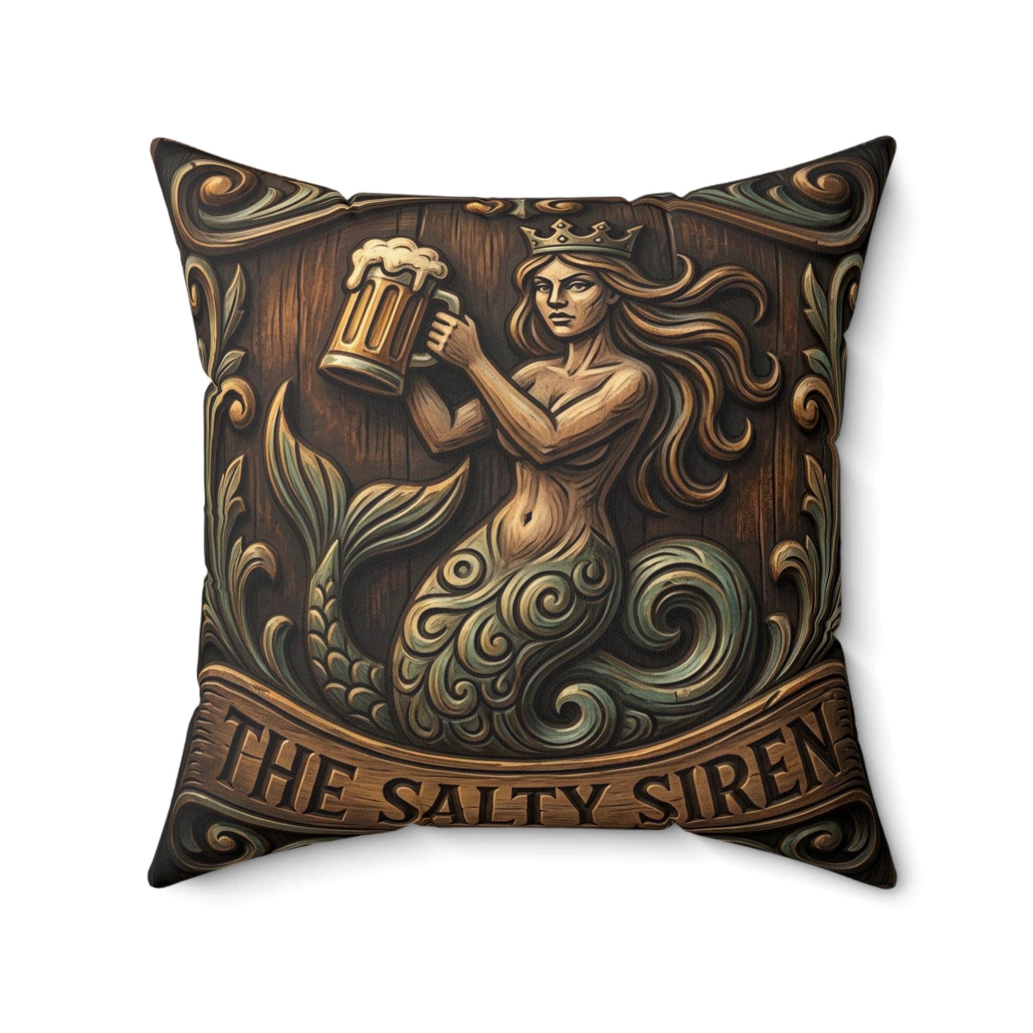 Photo 4 of 4: An immersive throw pillow designed as an authentic carved tavern plank, transforming couches and gaming chairs into a cozy tabletop fantasy inn, front view