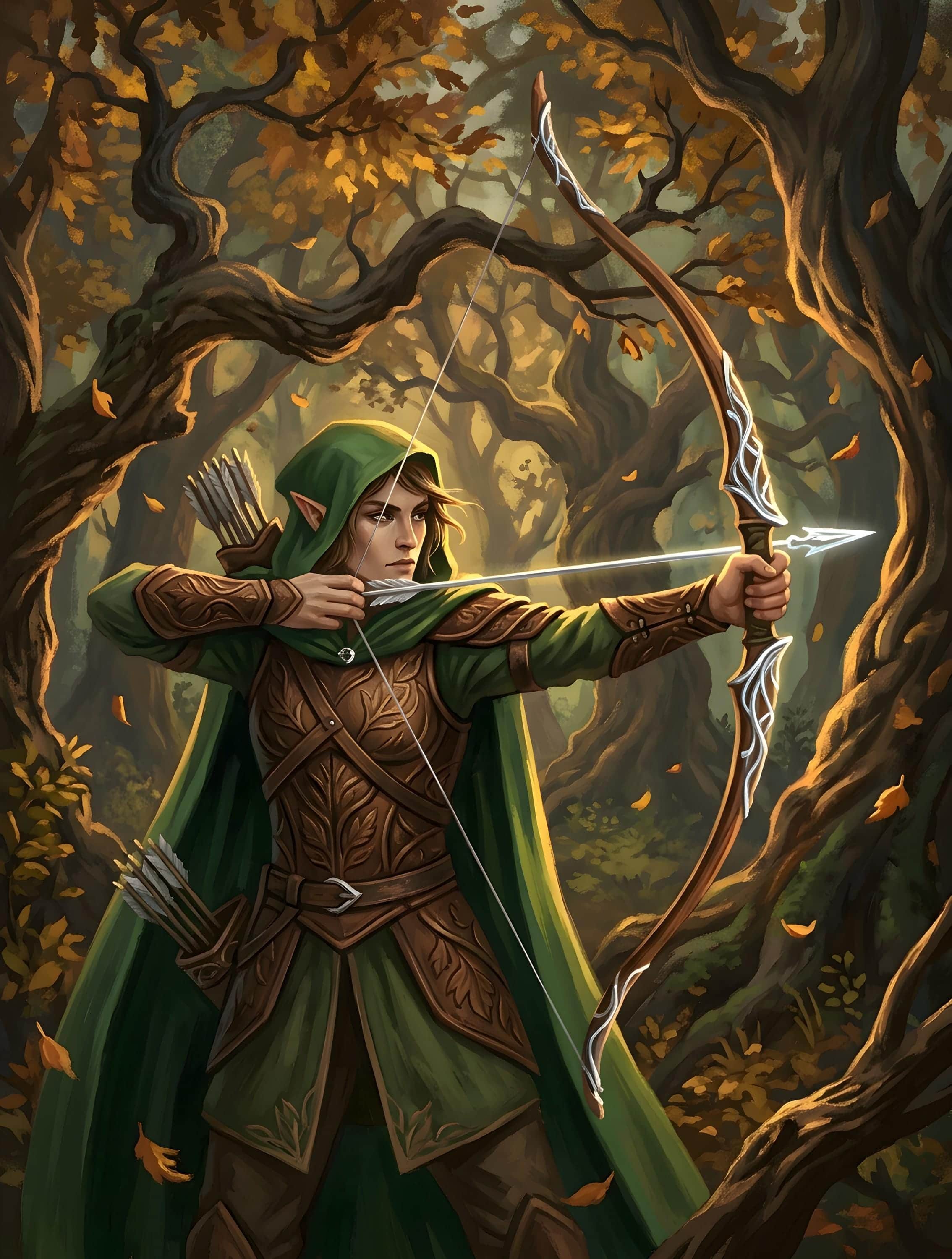 Photo 6 of 6: Cozy up during late-night gaming sessions with a plush sherpa-lined fleece throw blanket featuring a wood elf ranger nocking an arrow in an ancient autumnal woodland, the complete printed design shown flat, the artwork