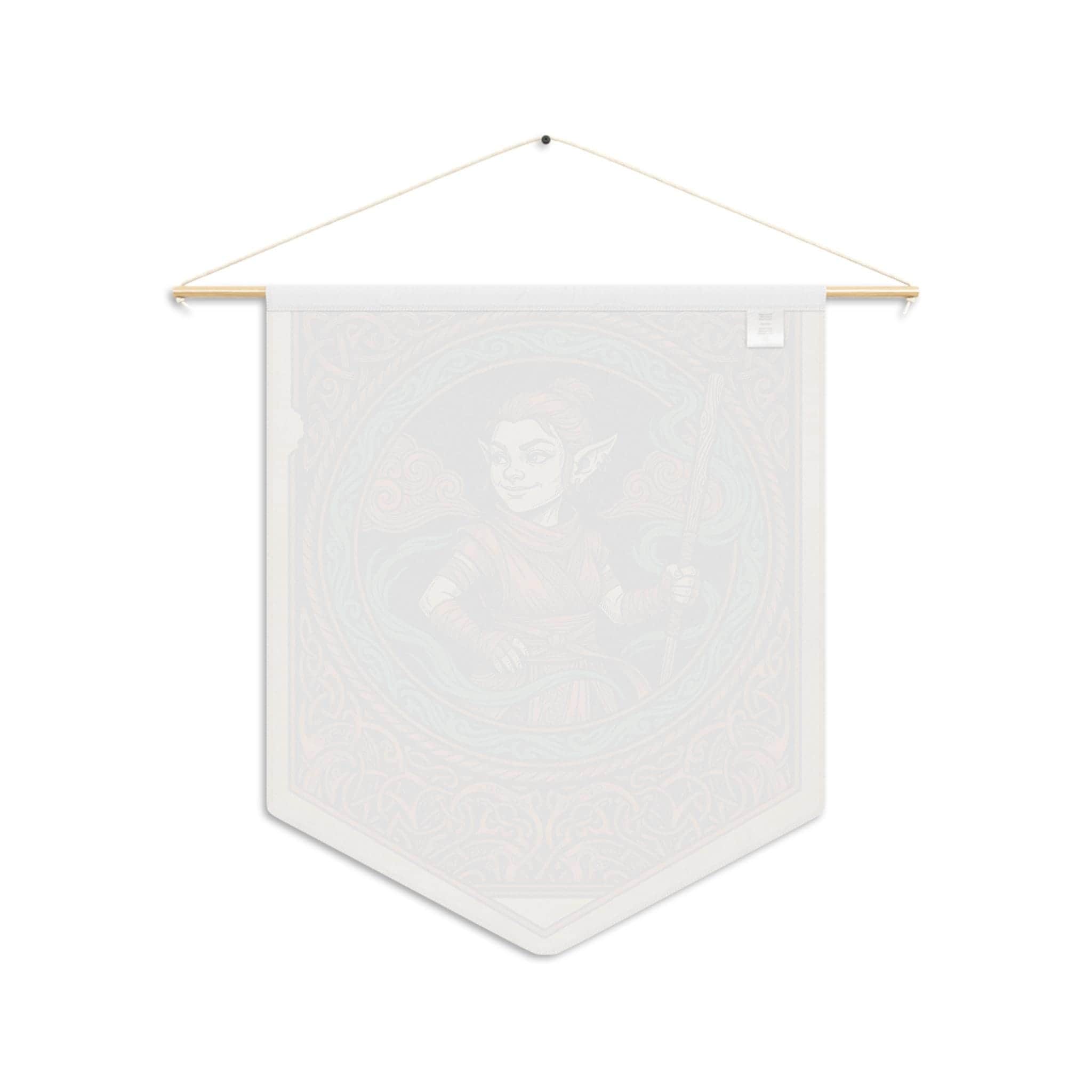 Photo 9 of 9: Vintage heraldic gnome monk pennant flag designed to elevate RPG campaign corners and gaming battle stations with authentic medieval heraldry and serene martial ki, back view