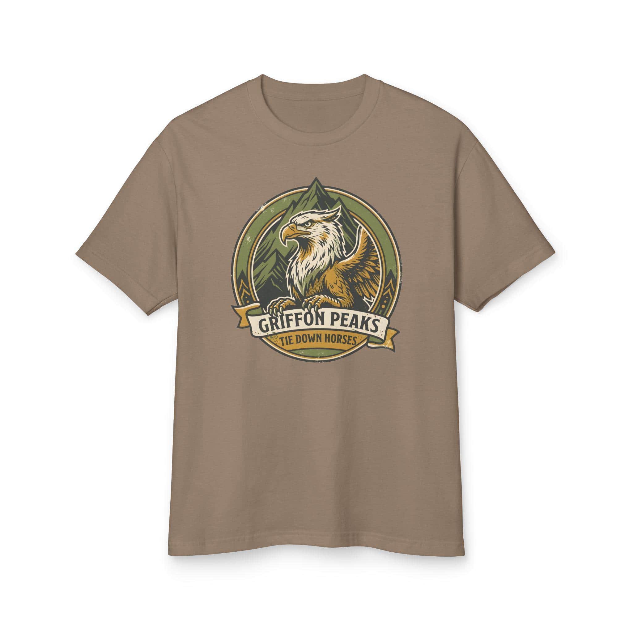 Photo 12 of 15: Vintage national park parody tee featuring a noble mountain griffon alongside a deadpan ranger warning for traveling adventurers to keep their prized mounts secured, front view