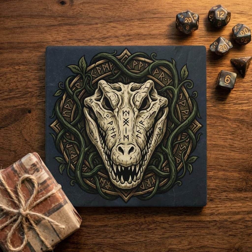 Photo 3 of 7: Protect tabletop surfaces during intense gaming sessions with drink coasters rendered as an ancient carved reptile-bone shaman relic, shown as a gift