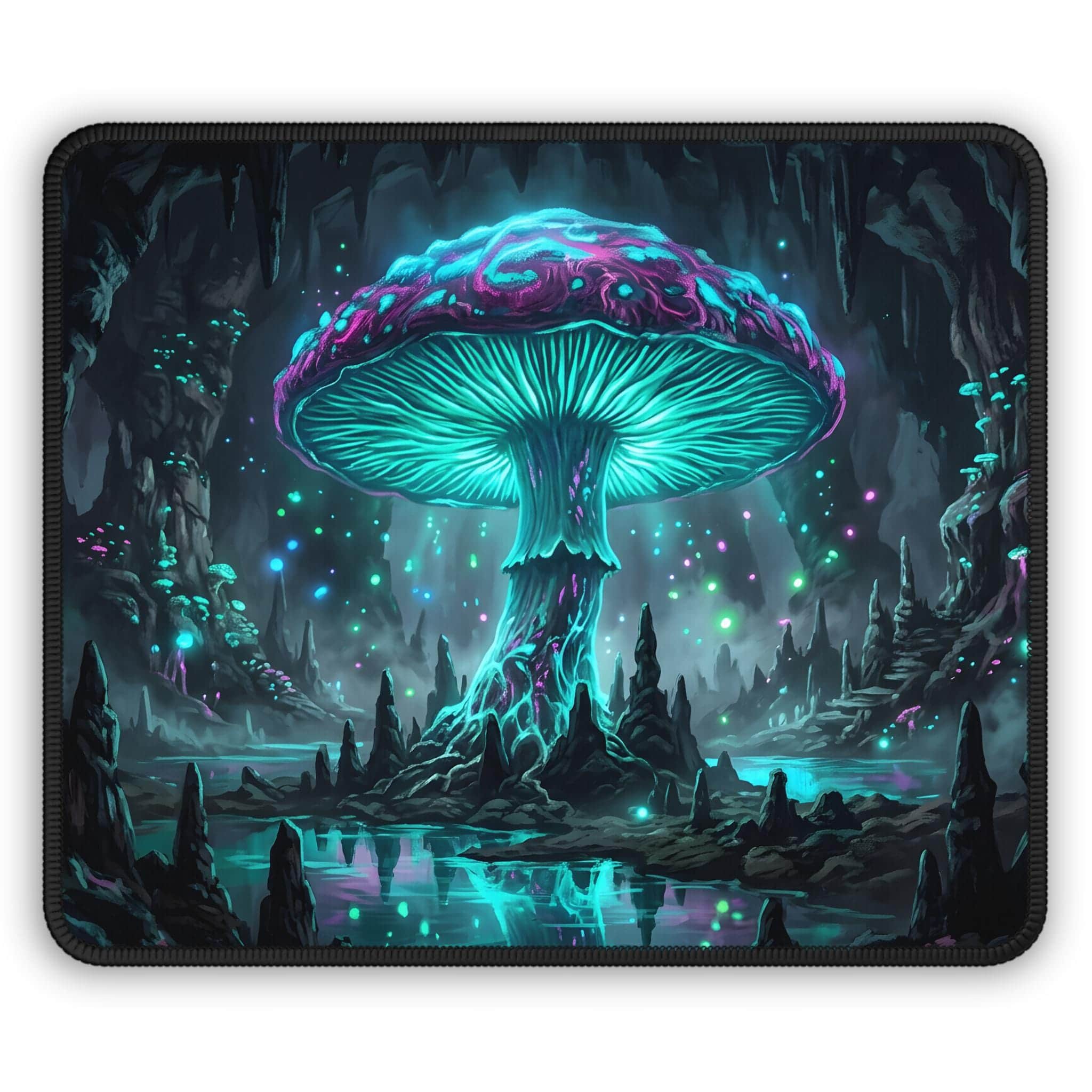 Photo 6 of 6: An extra-large gaming desk mat featuring an immersive Underdark glowing mushroom cavern, transforming PC battlestations and tabletop sessions with dark fantasy ambient atmosphere, front view
