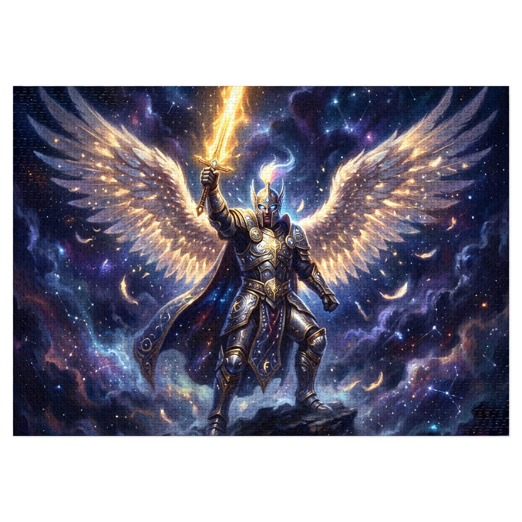 Photo 16 of 18: A luminous, high-contrast fantasy jigsaw puzzle featuring a radiant celestial warrior
