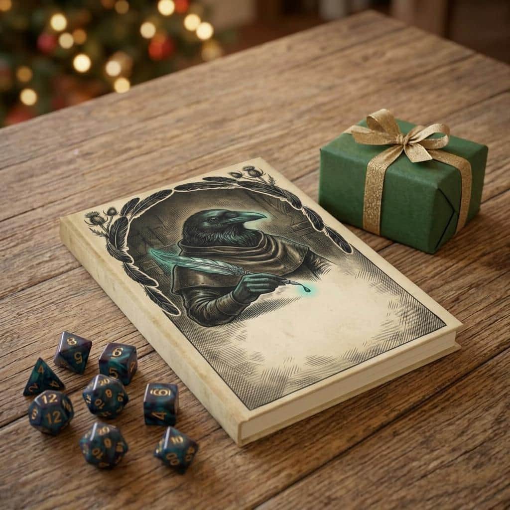 Photo 3 of 5: Hardcover fantasy campaign notebook designed as an arcane Kenku scrivener's tome, shown as a gift