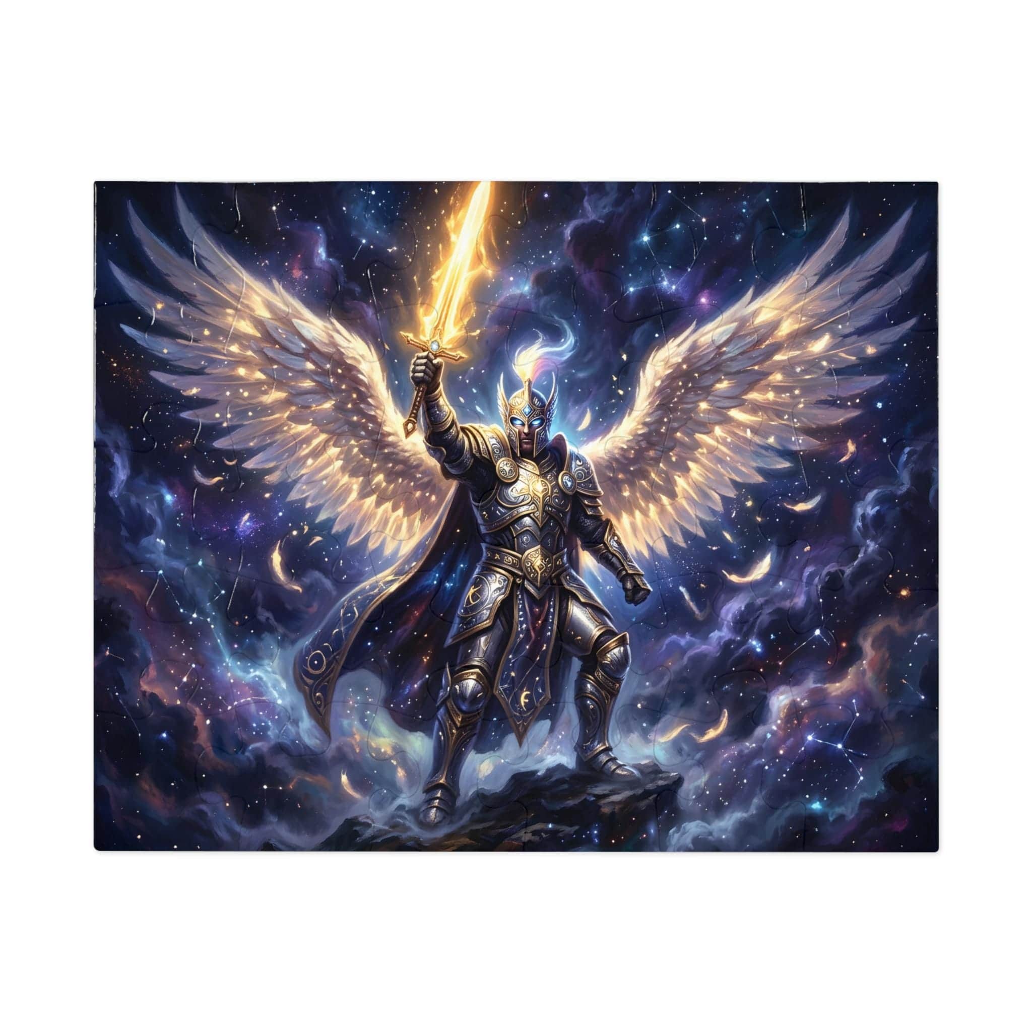 Photo 10 of 18: A luminous, high-contrast fantasy jigsaw puzzle featuring a radiant celestial warrior
