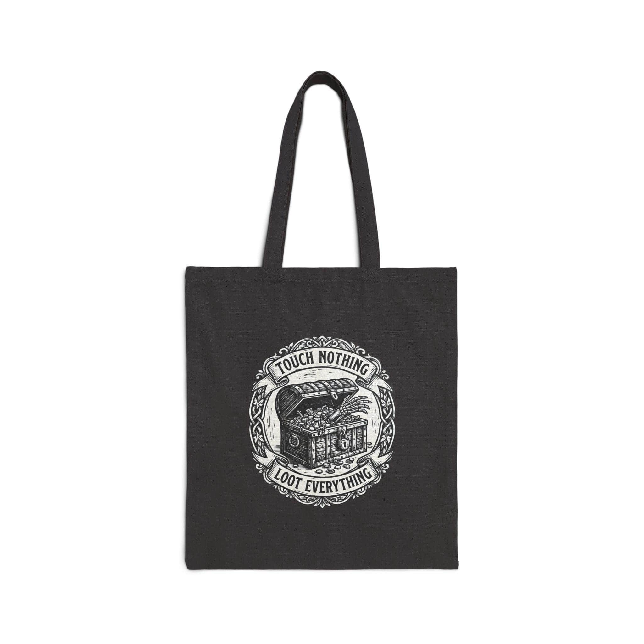 Photo 7 of 7: Sturdy canvas tote bag featuring an ironic greed warning for tabletop adventurers hauling heavy rulebooks, dice trays, and campaign binders to game night, front view