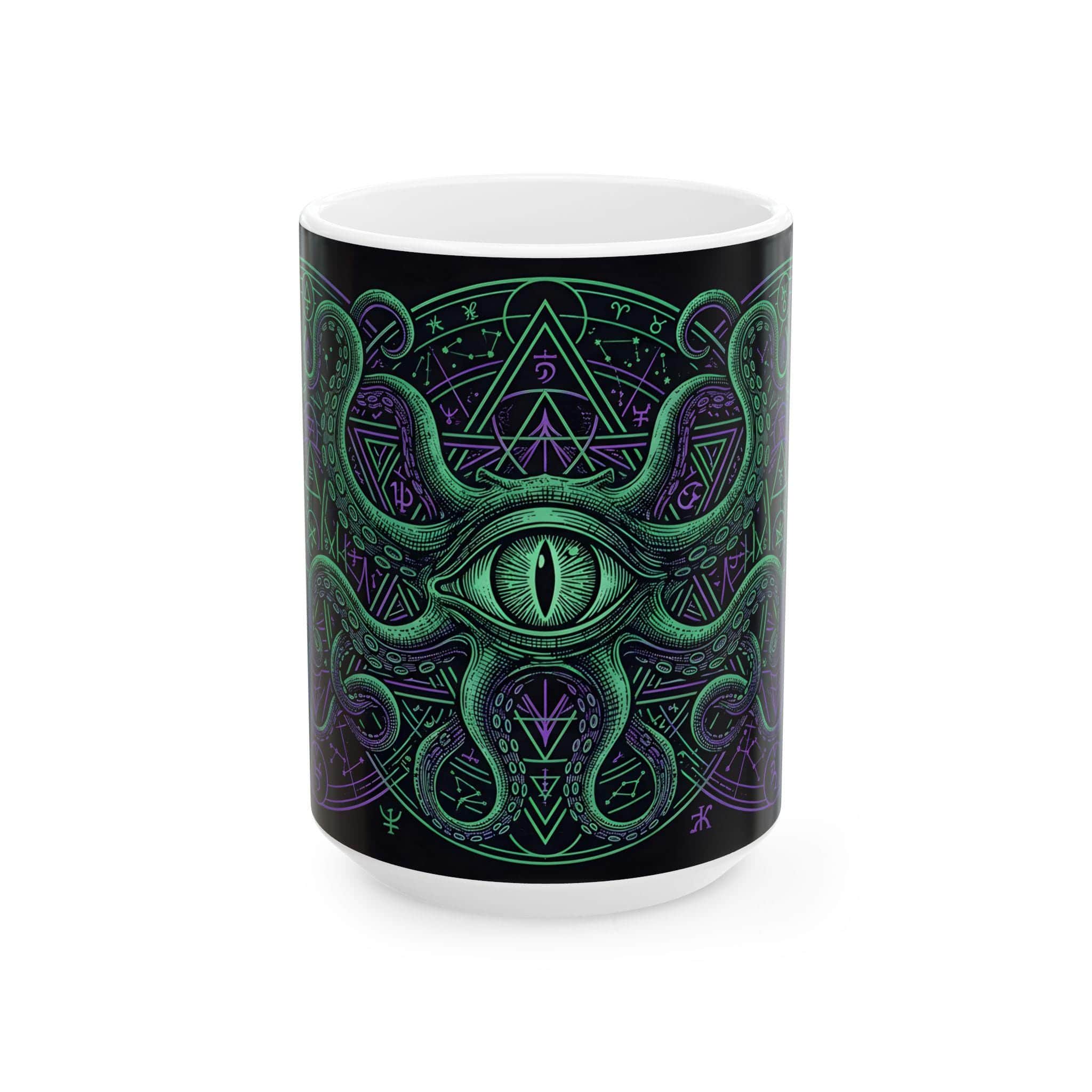 Photo 12 of 12: An atmospheric ceramic gaming mug emblazoned with an eldritch Great Old One patron crest, targeted at warlock players and dungeon masters fueling late-night campaign sessions