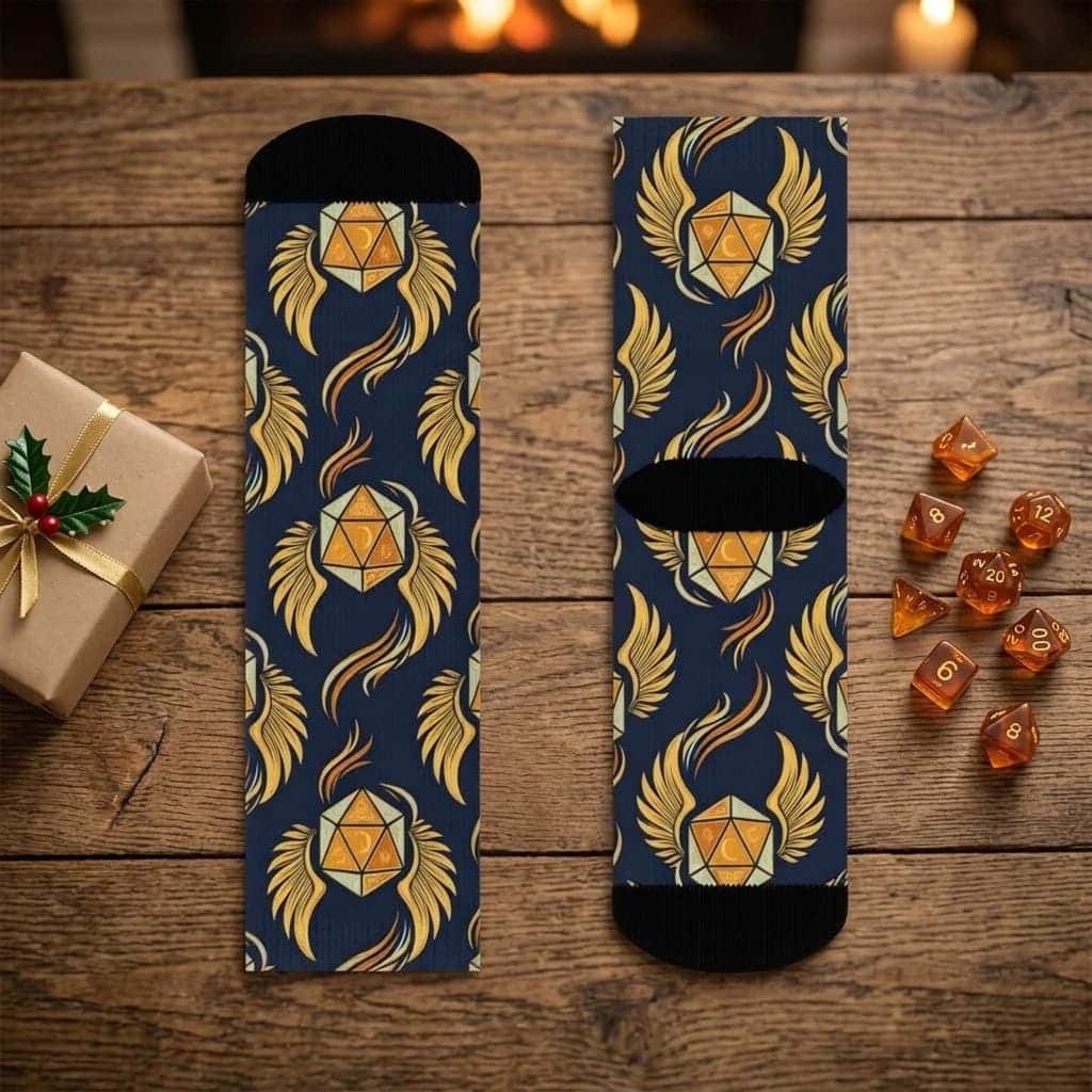 Photo 2 of 6: Turn every tabletop session into an action surge with crew socks designed to make the wearer's feet look like the legendary Boots of Speed, shown as a gift