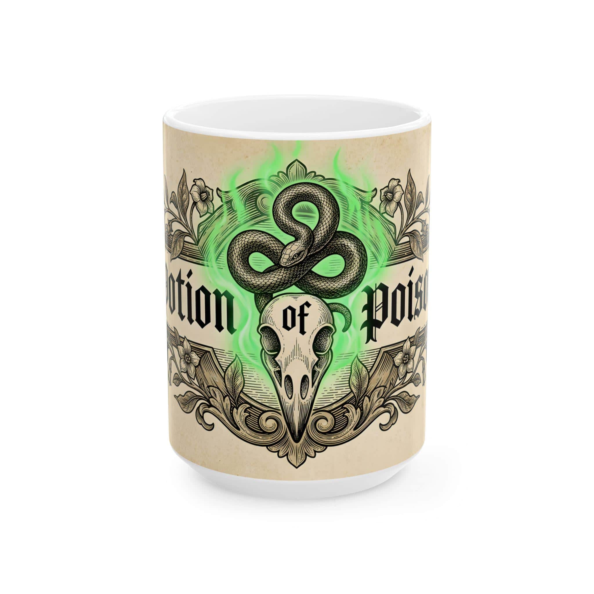 Photo 8 of 8: A vintage fantasy apothecary label wrapping the mug to disguise morning coffee as a lethal tabletop elixir