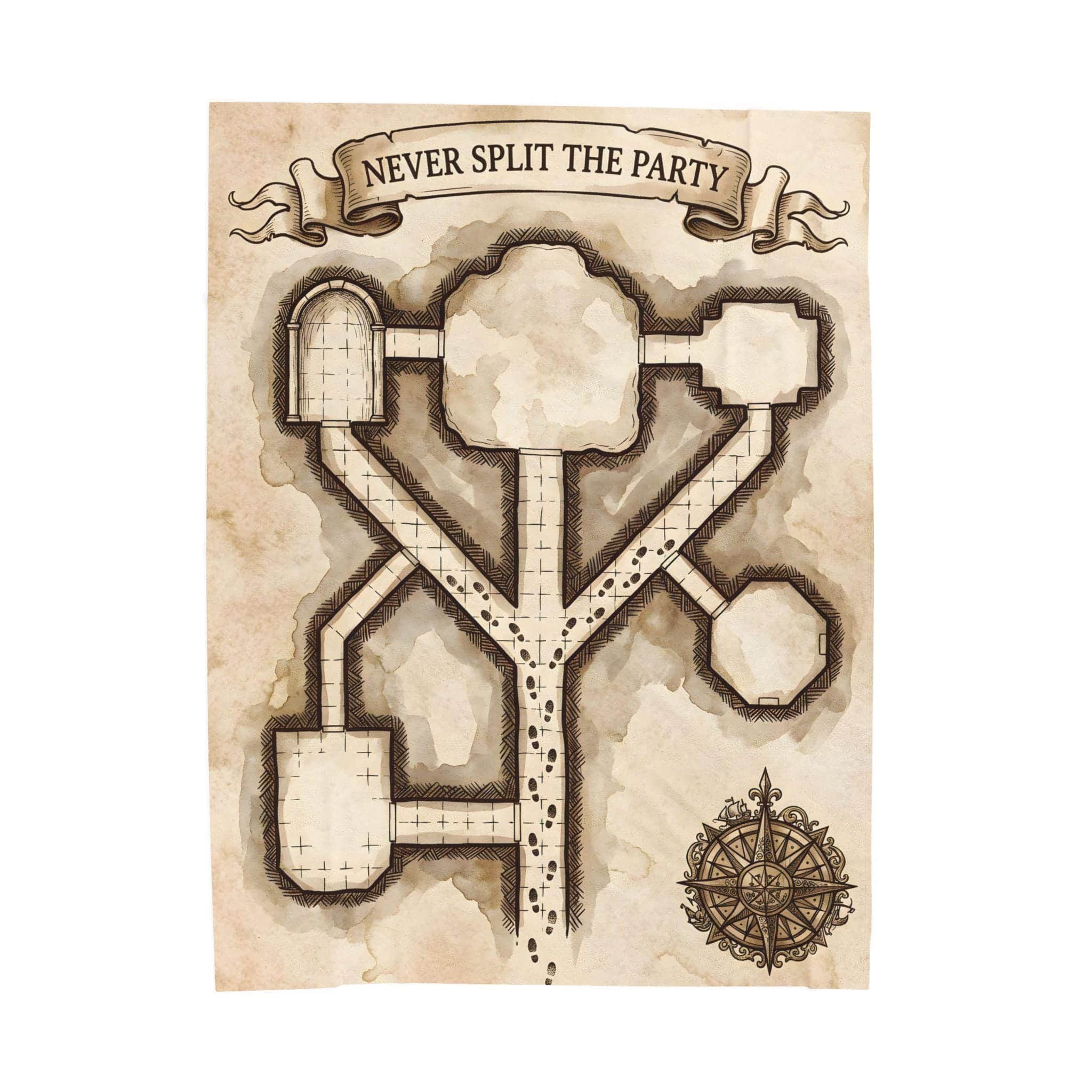 Photo 4 of 4: Turn tabletop disaster into cozy game room comfort with an aged parchment dungeon map throw blanket that immortalizes the cardinal rule of adventuring, front view