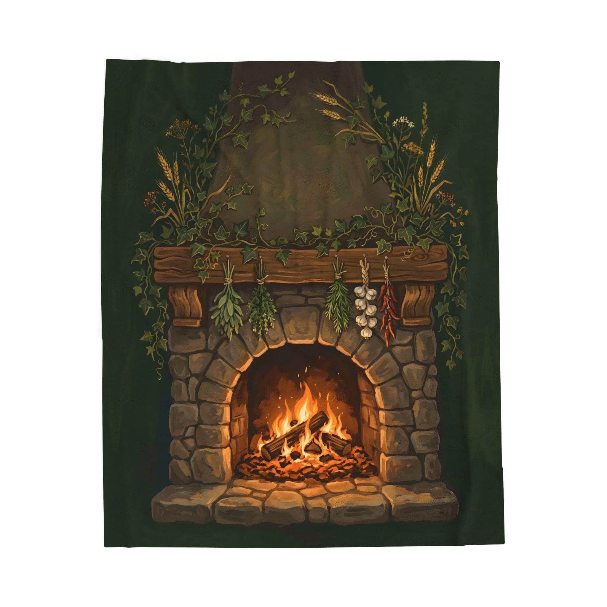 Photo 5 of 6: An ultra-soft fleece throw blanket illustrated as a warm halfling tavern hearth, front view