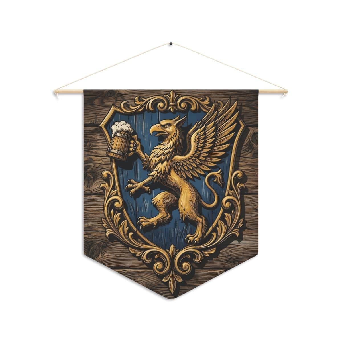Photo 6 of 7: A vintage woodblock tavern emblem that turns a gaming room or basement into a fantasy alehouse, printed on a pennant, front view