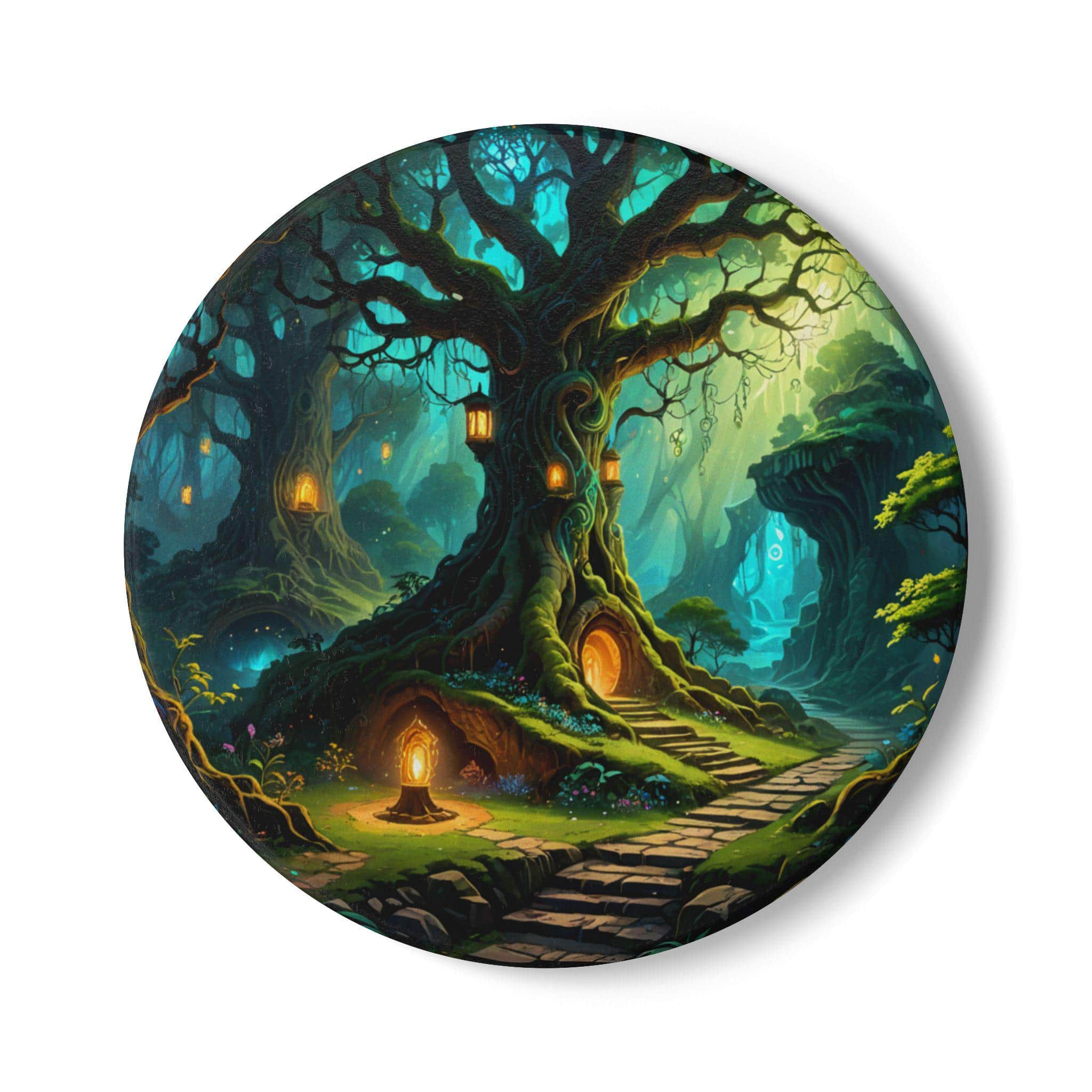Photo 4 of 6: A captivating magical forest scene with a glowing tree and lanterns, printed on a coaster, front view