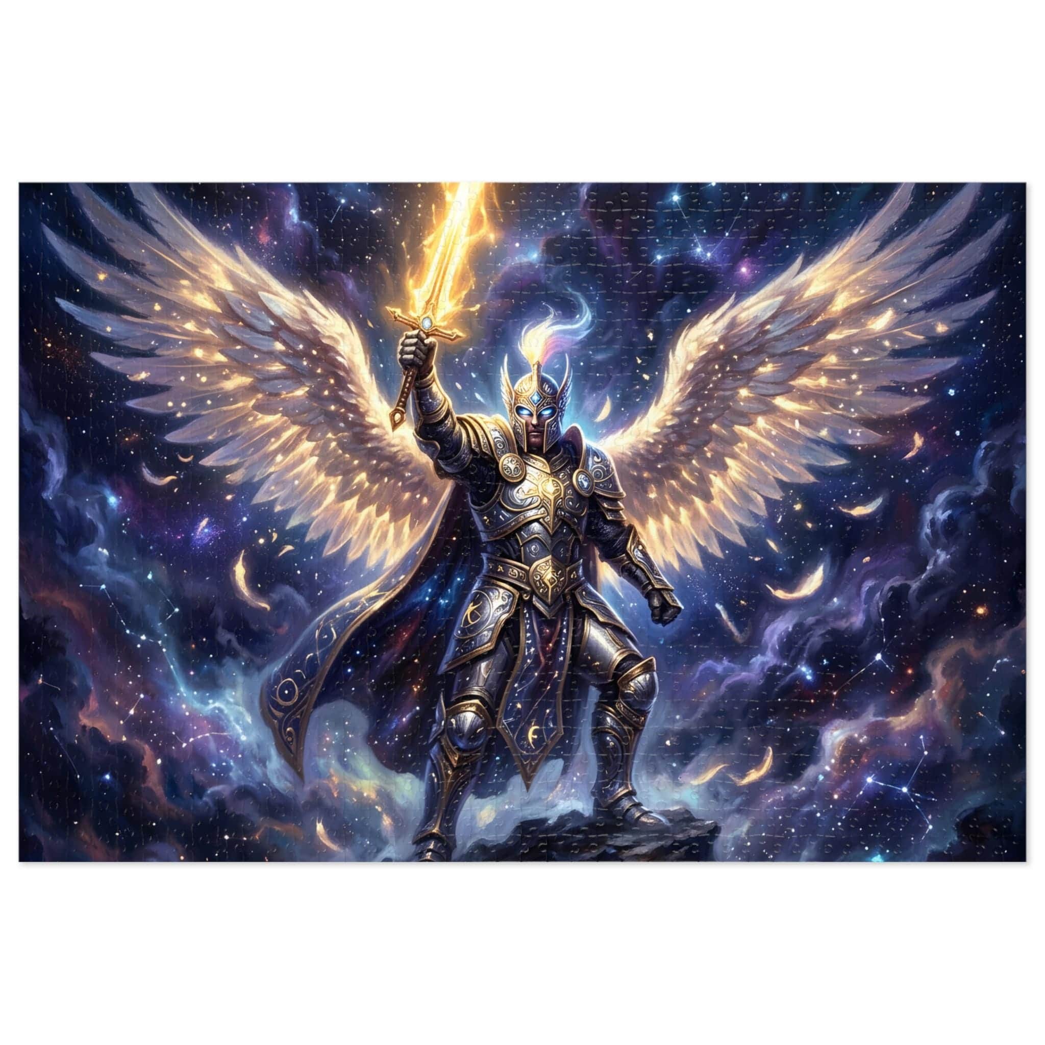 Photo 4 of 18: A luminous, high-contrast fantasy jigsaw puzzle featuring a radiant celestial warrior