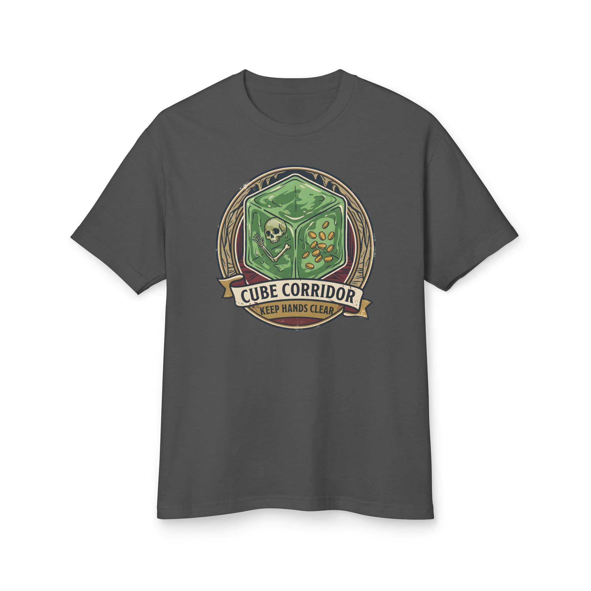 Photo 13 of 13: Vintage national park warning graphic tee featuring tabletop gaming's iconic translucent dungeon ooze alongside a deadpan caution sign for adventurers who touch strange corridor walls, front view