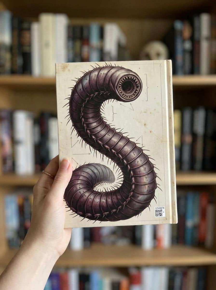 Photo 4 of 6: An in-world Underdark naturalist journal cover depicting an authentic specimen study of the gargantuan Purple Worm, shown held in hand