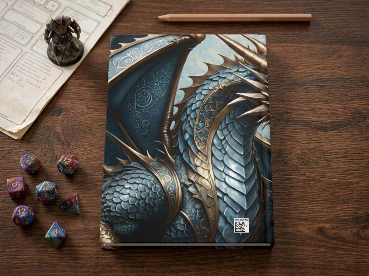 Photo 4 of 8: A journal with designs inspired by tabletop roleplaying characters, extending the proven 'dnd' theme, shown on the game table among dice and character sheets