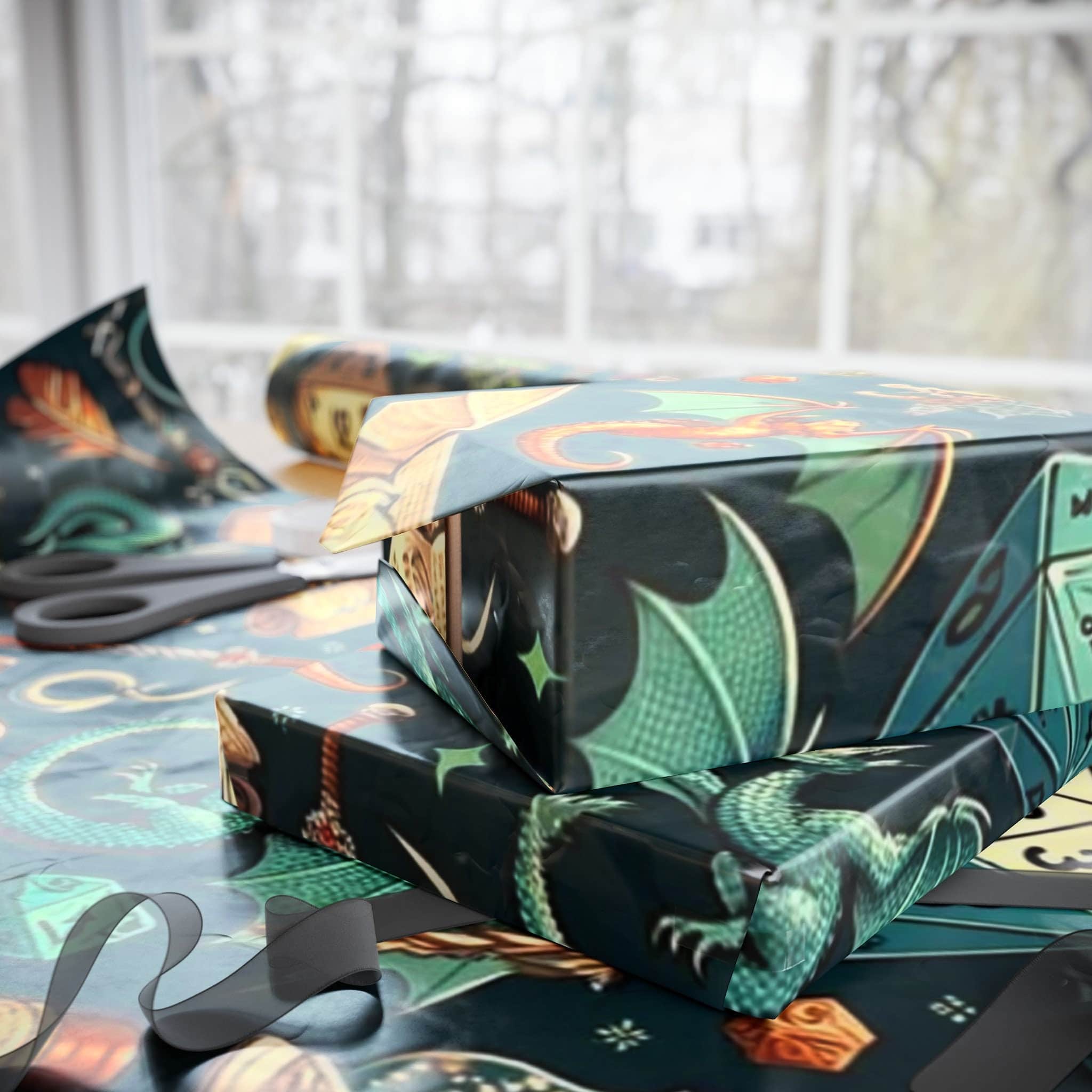 Photo 7 of 10: Festive Dragon and Dice Wrapping Paper wrapping paper, photo 7 of 10