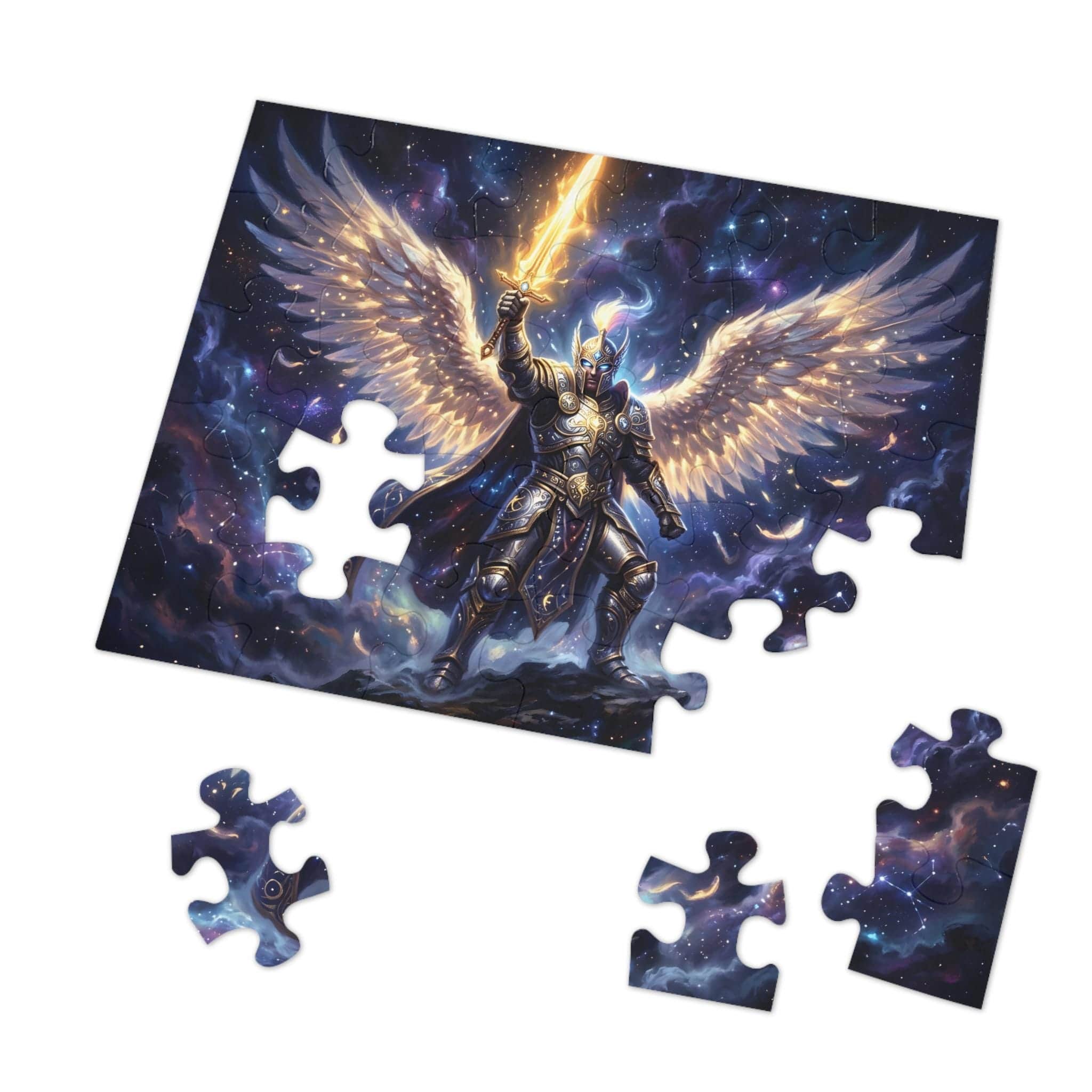 Photo 11 of 18: A luminous, high-contrast fantasy jigsaw puzzle featuring a radiant celestial warrior