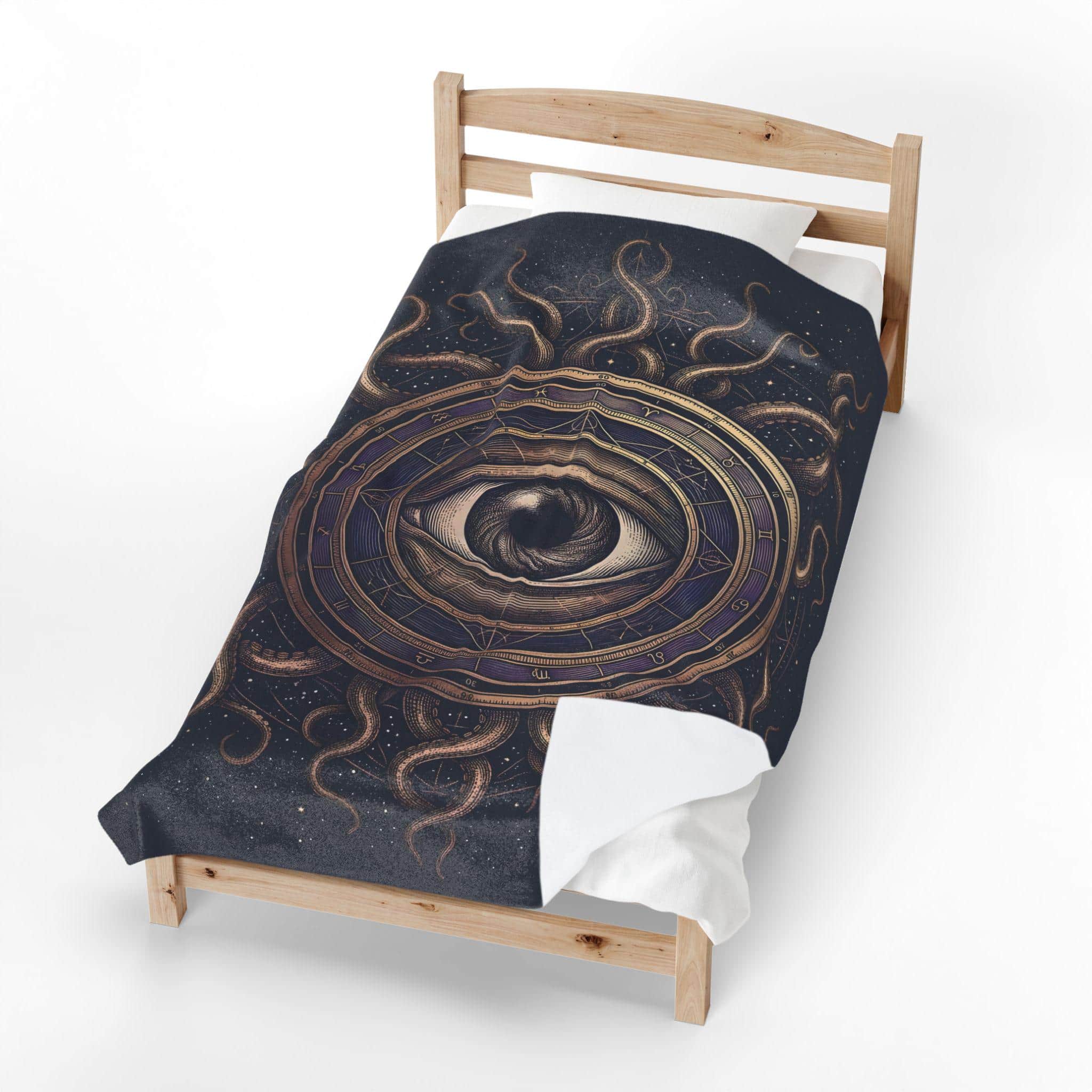Photo 6 of 10: An atmospheric, oversized gaming throw blanket featuring an intricate cosmic horror warlock patron seal that upgrades game rooms and fall campaign nights, in a room setting